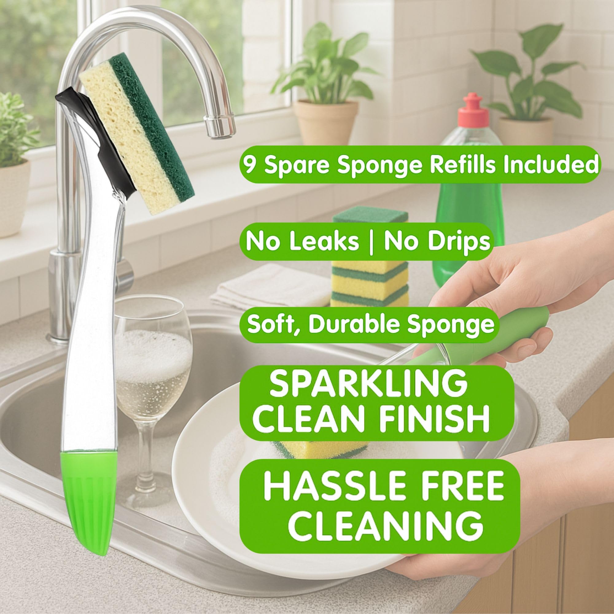 Premium Soap Dispenser Washing Up Brush With 9 X Refill - Image 2