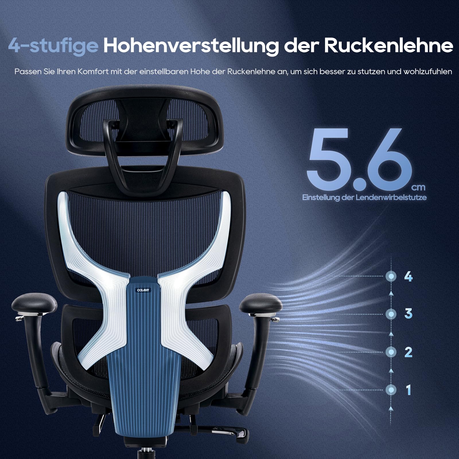 COLAMY Sedia ergonomica da ufficio con supporto lombare regolabile, braccioli ribaltabili, schienale alto regolabile in altezza e inclinazione per lavoro, studio, gioco