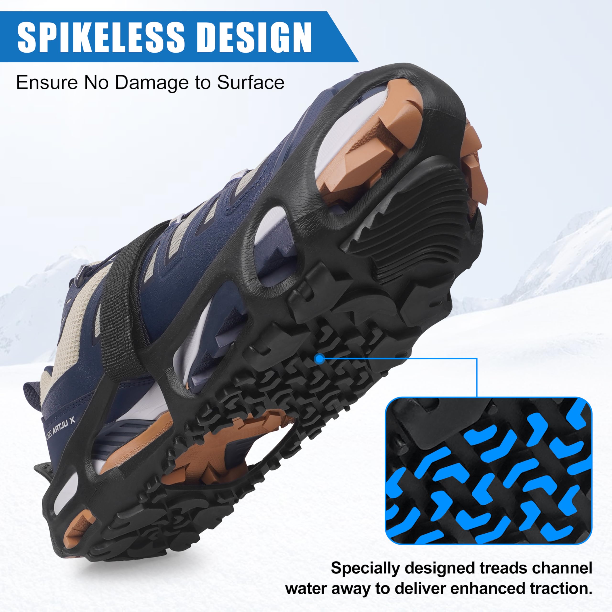 Crampons à glace antidérapants sans pointes pour chaussures et bottes d'intérieur/extérieur - Dispositifs de traction en caoutchouc