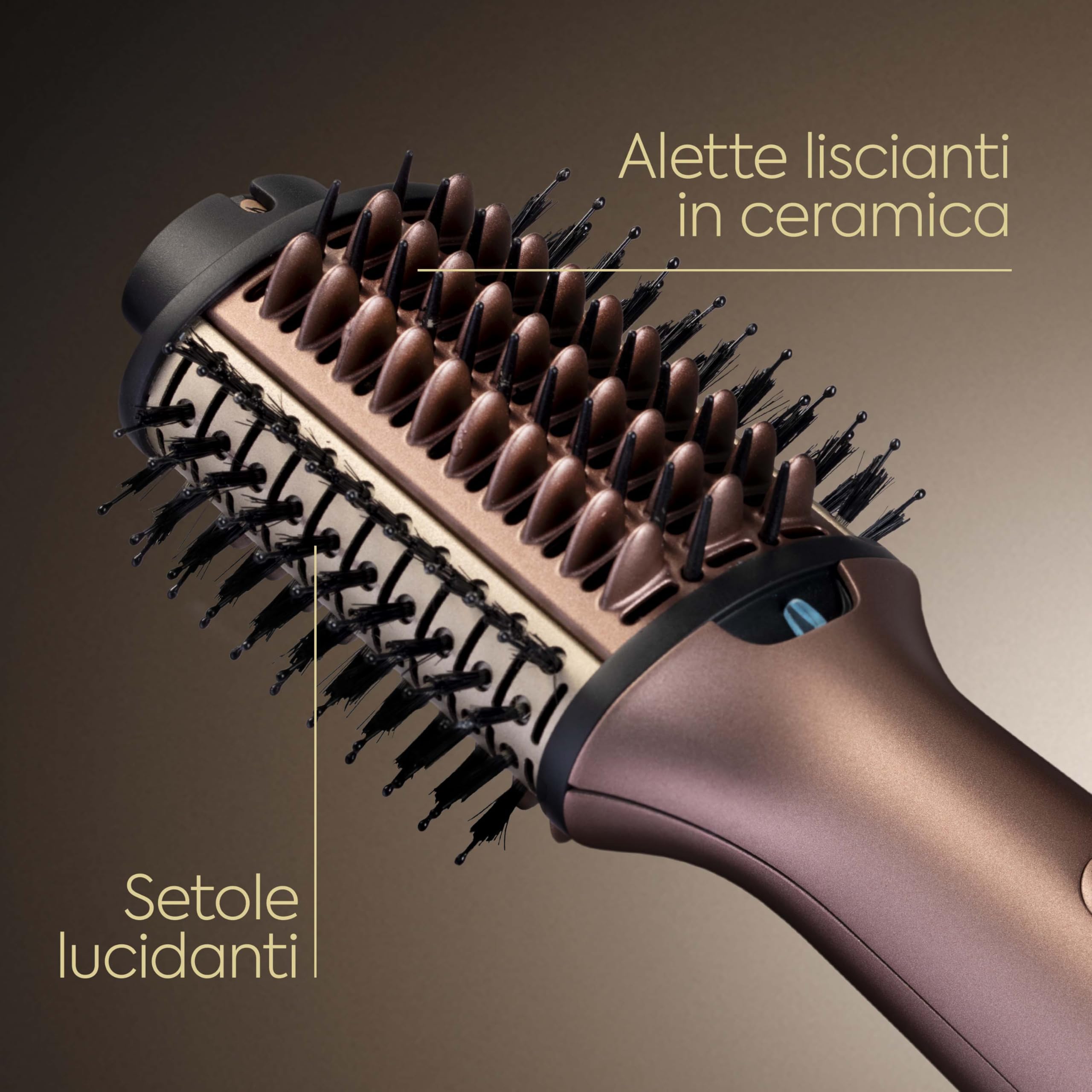 BaByliss Air Power Volume 2in1 Styler e asciugacapelli, da capelli bagnati ad asciutti, spazzola asciugacapelli volumizzante per capelli da medi a lunghi, 3 temperature, funzione ionica, oro, AS95E