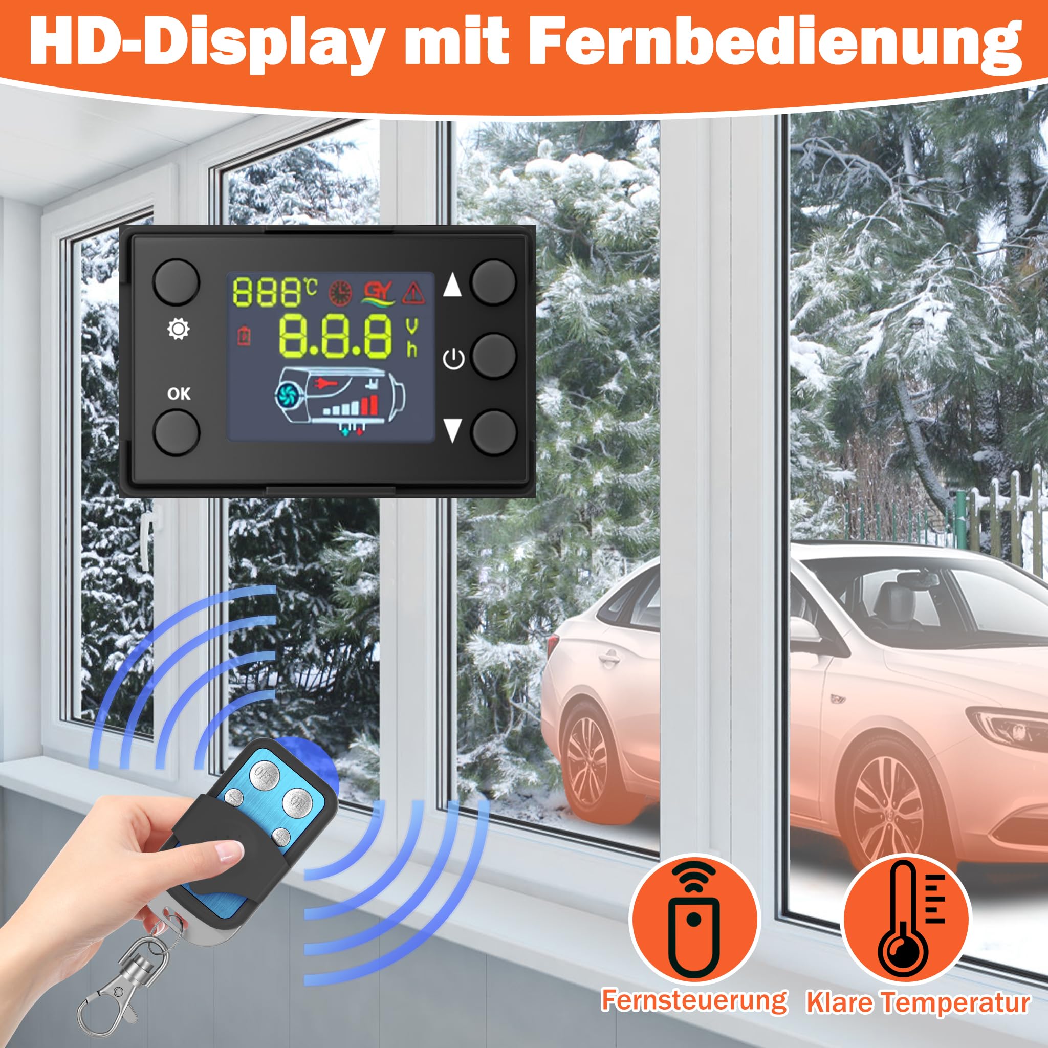 UISEBRT 12V Diesel Standheizung 8kw, Standhezung Dieselheizung Diesel Lufterhitzer, Air Diesel Heizung mit Fernbedienung LCD Monitor Schalldämpfer für LKW Wohnmobil RV Boote Auto (Rot, Typ B)