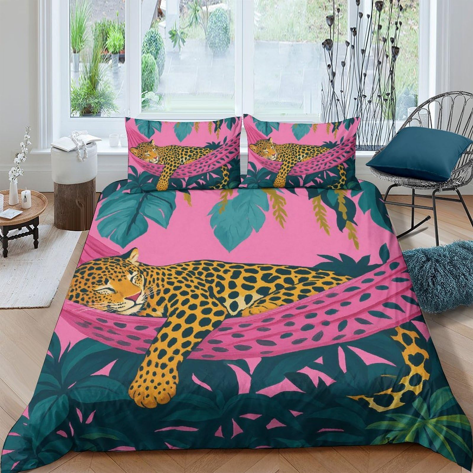 Ctjqhvkz Style-2 3D Printed Jungle Leopard Fitted Sheet Microfiber Breathable Tropical Forest Mattress Cover For Bedroom Dorm Decor Single（135X200cm）