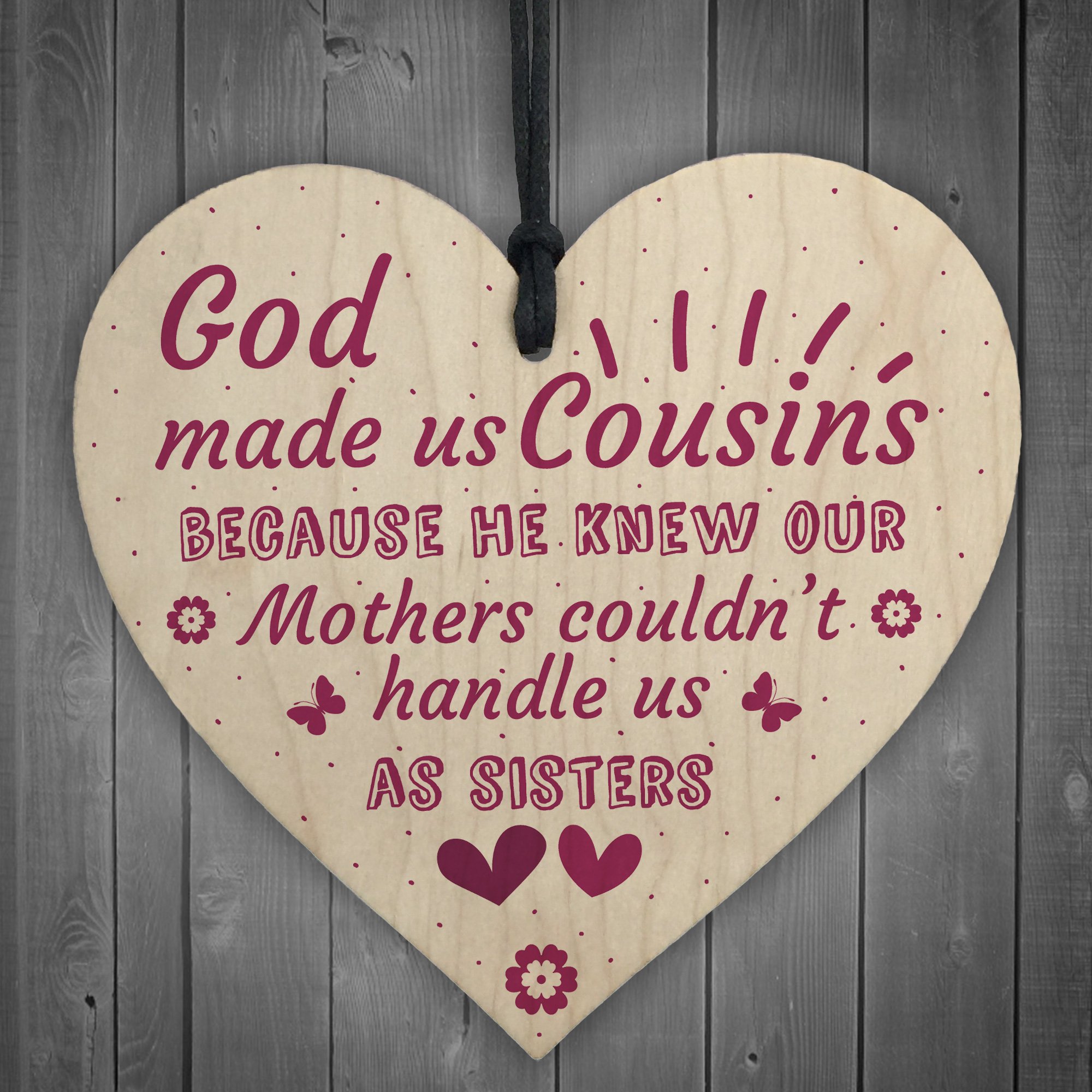 Red Ocean God Made Us Cousins Wooden Heart Family Sister Plaque Thank You Gift Birthday Present