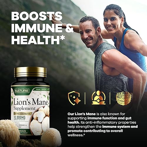 Miniatura 5 de Built by Nature Lion's Mane 10,000 mg - Suplemento de hongo extra fuerte para apoyo cerebral nootrópico - Enfoque, memoria y función cognitiva - Sin
