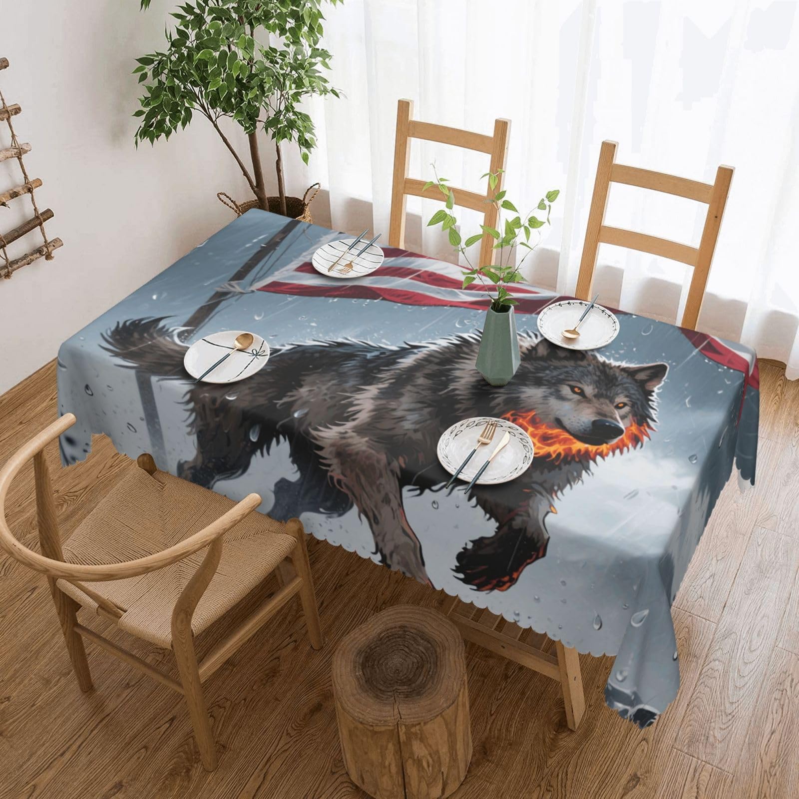 Nappe loup et drapeau américain 137x183cm déperlante