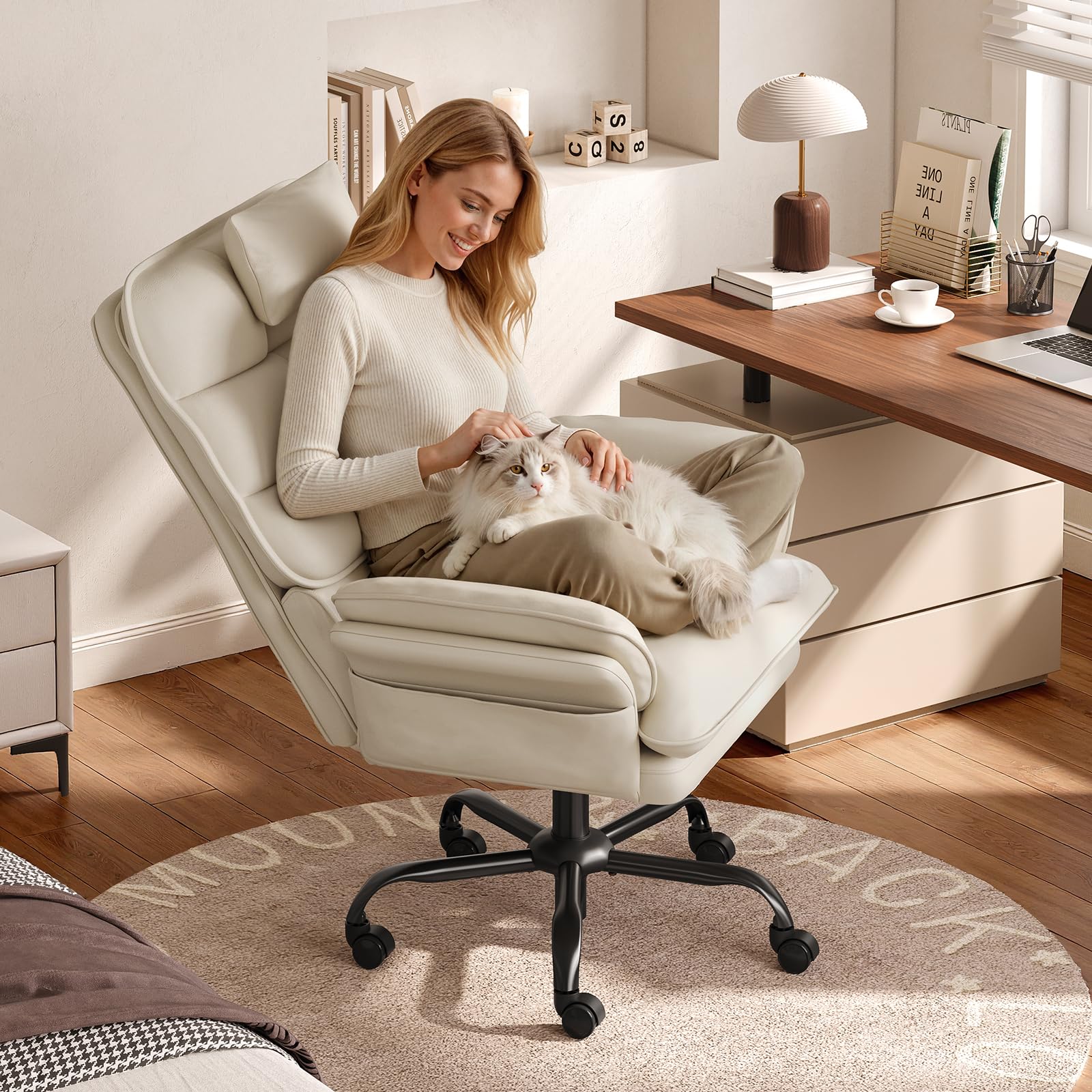 Bestier Cross Legged Office Chair Criss Cross Chair with Adjustable Arms 135° Reclining PU Leather Executive Chair with Wheels Big and Tall Computer