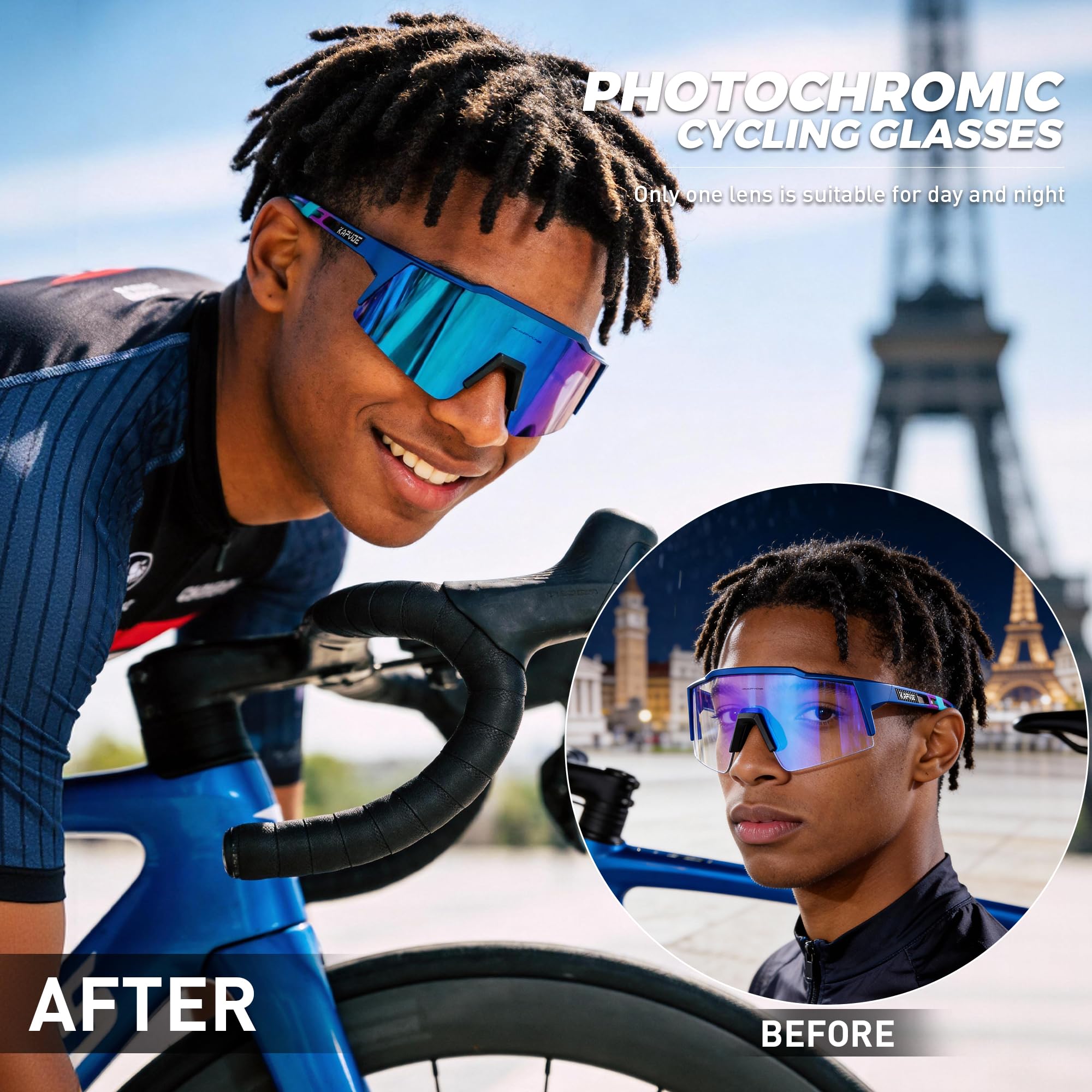 KAPVOE Fotochromatyczne, samoprzyciemniające okulary rowerowe, oprawki TR90, dla mężczyzn i kobiet, przezroczyste okulary przeciwsłoneczne, sportowe, do jazdy na rowerze, MTB, jazdy samochodem, okulary sportowe, do baseballa, biegania, certyfikat CE, 06,