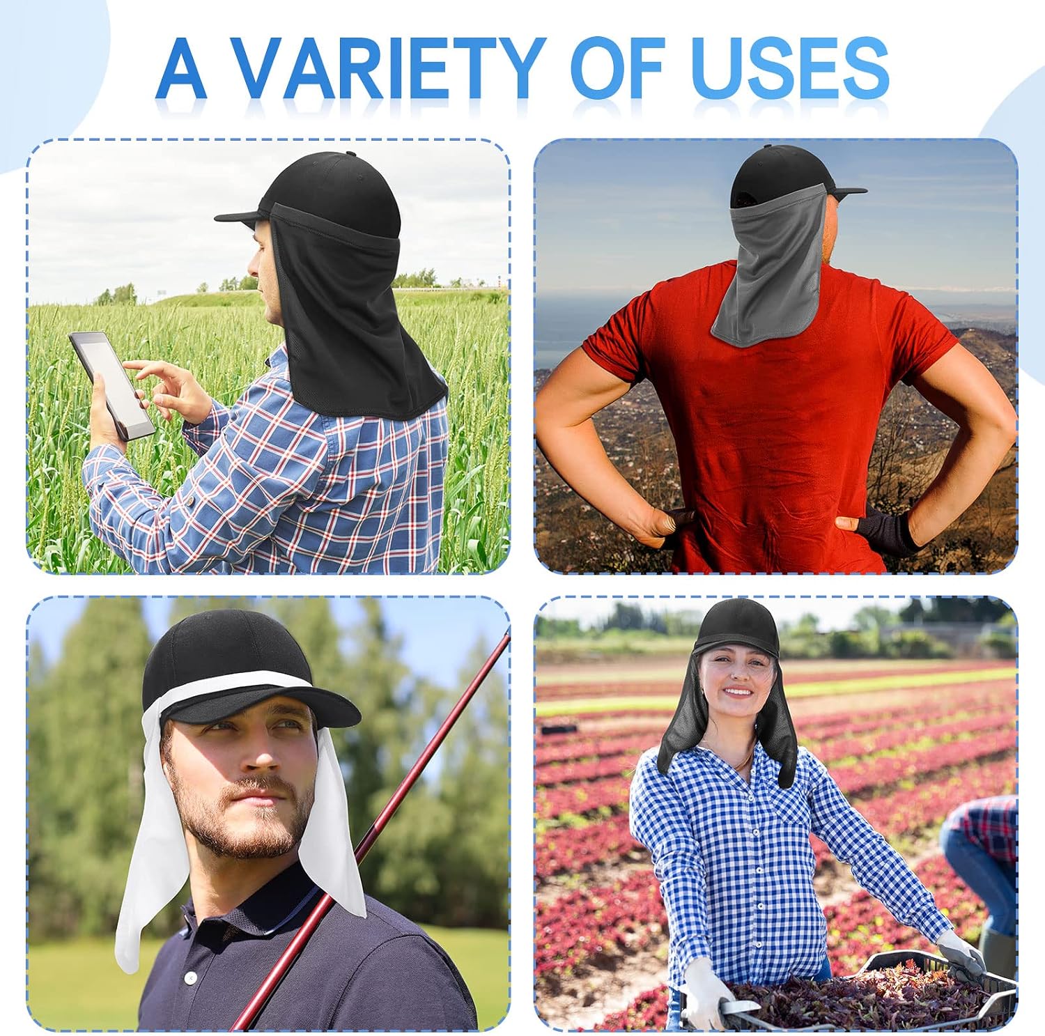 Tarpop 12 Pcs UV Neck Sun Protector Hat Drape Neck Protector Unisex Adjustable Sun Shade Face Cover for Outdoor(Medium)