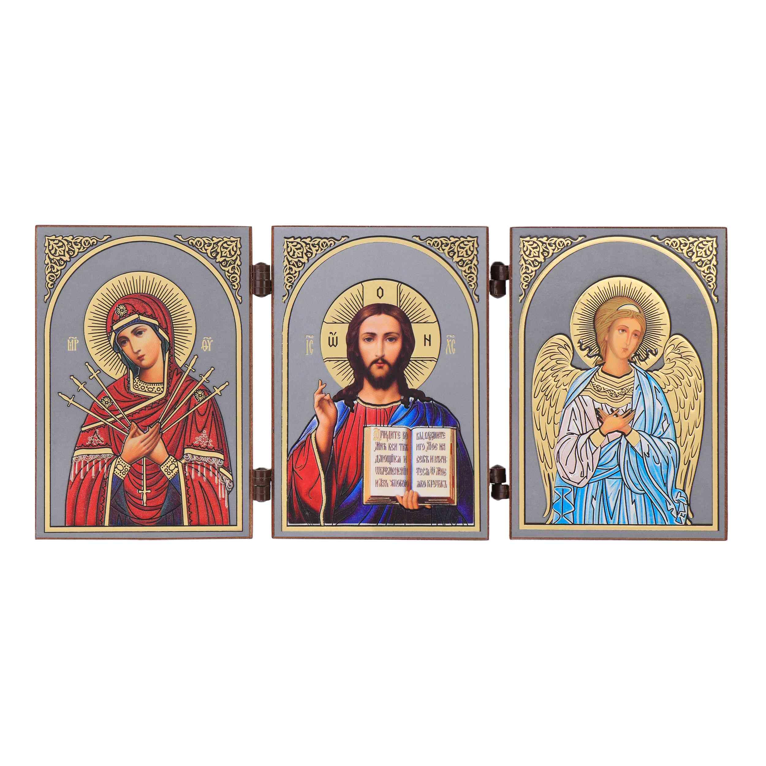 Nklaus Gm Of The Seven Arrows, Jesus & Guardian Angel - Mother Of God Of The Seven Arrows & Jesus Christ & Guardian Angel - 8.5 X 13 Cm - Triptych Christian 16504