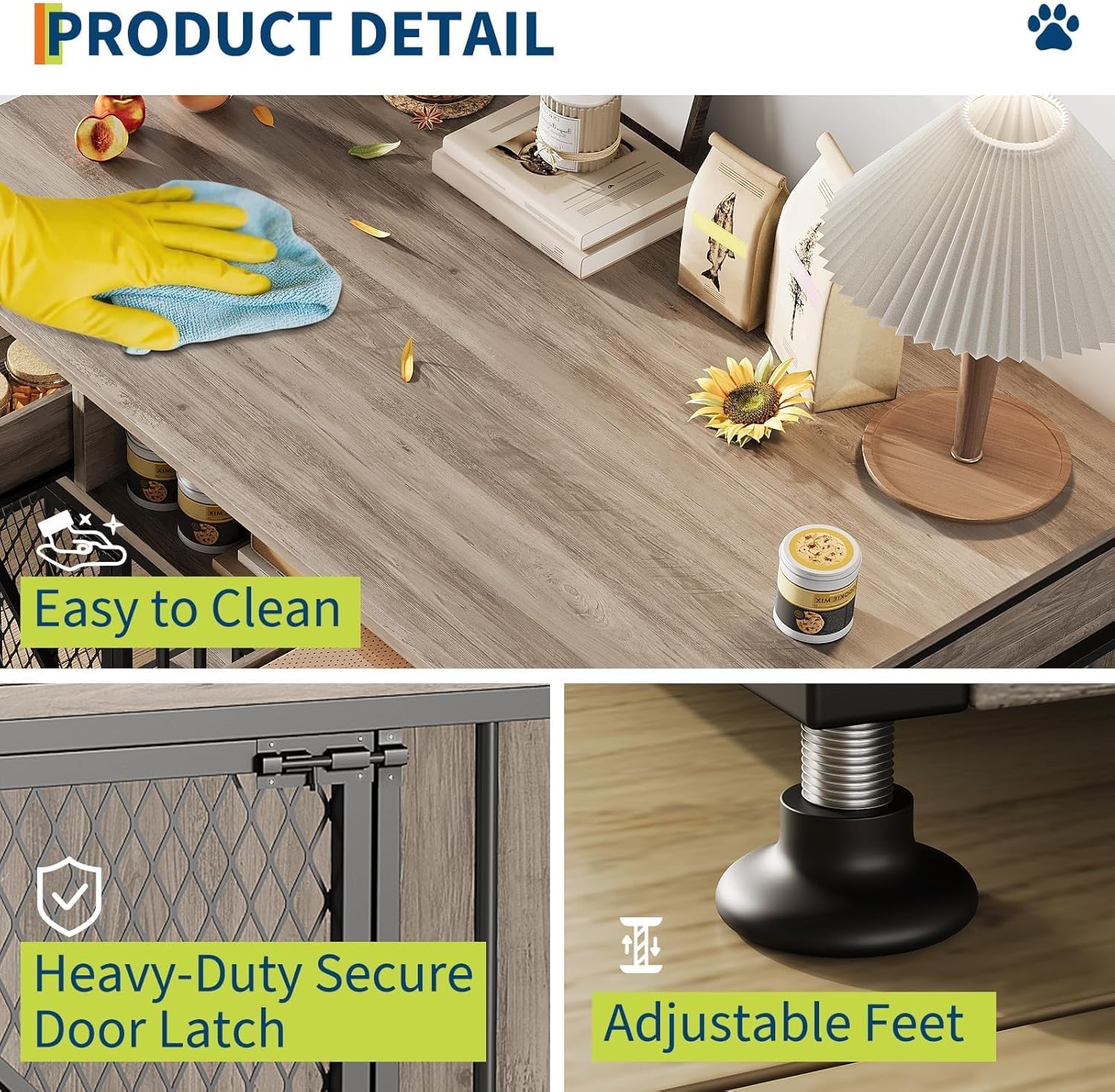 Dog Crate Furniture with Drawers, 44 Inch Heavy Duty Indoor Dog Kennel, Wooden Pet Crate End Table with Double Doors, Storage Compartment for Small Medium Large Dogs, Vintage Brown and Black