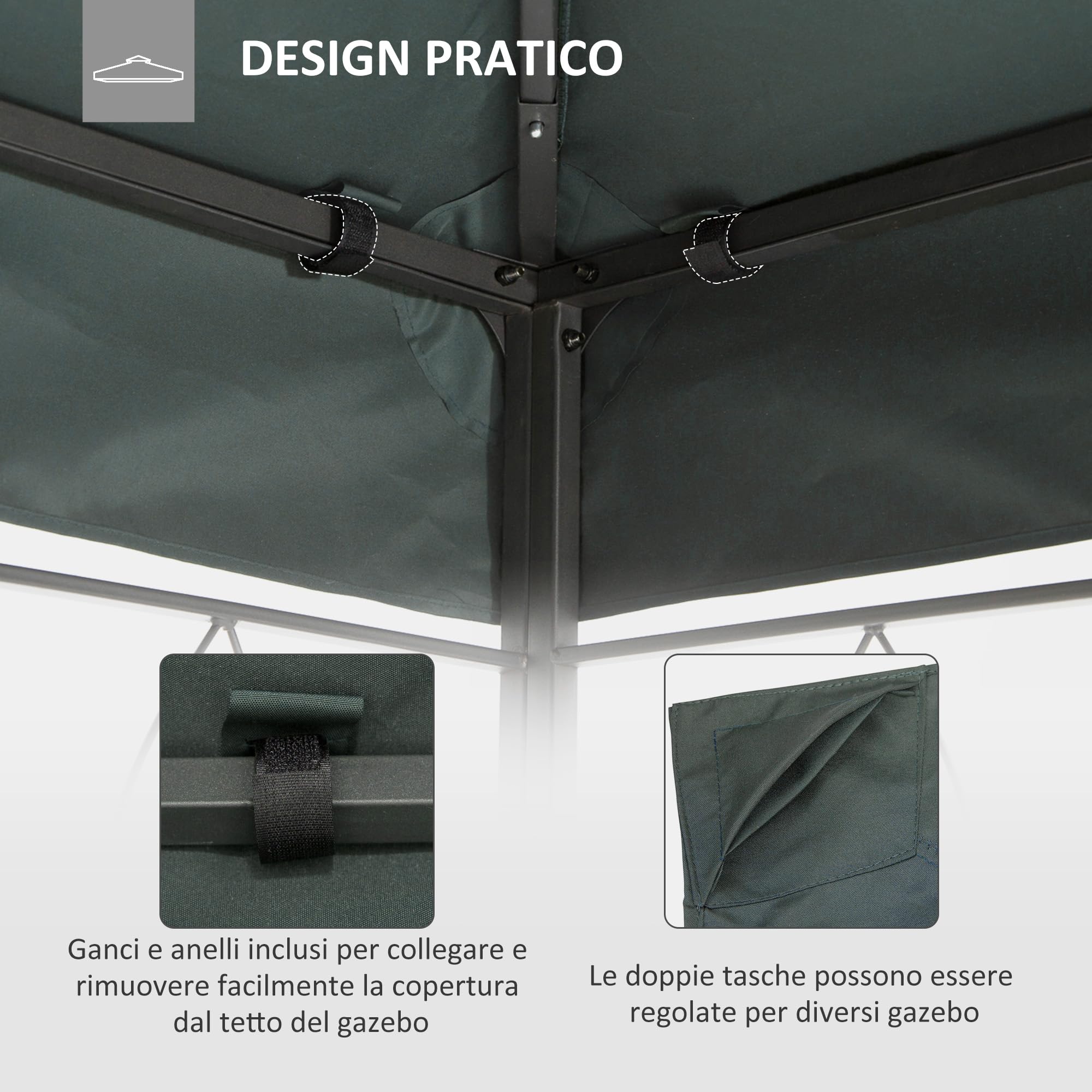 Outsunny Copertura per Gazebo da Giardino Tetto Sostitutivo Anti-UV Impermeabile 3x4m Grigio Antracite