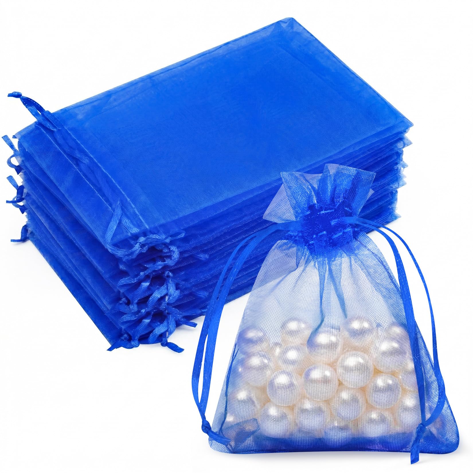Crweety 50PCS Blue Organza Bags 3x4, Small Mesh Gift Bags with Drawstring for Jewelry Candy Sachet, Sheer Gift Pouches for Men Birthday Bridal Baby Shower Wedding Party Favor Halloween Christmas