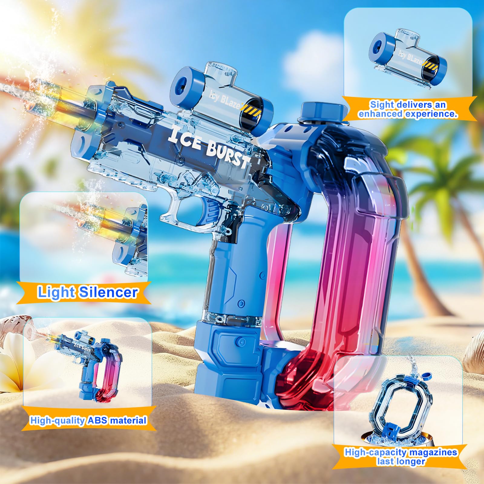Pistola De Agua EléCtrica para NiñOs, Pistola De Agua Largo Alcance, AutomáTica Electric Water Gun con Luz Led, Juguetes De Verano Regalo para Adultos NiñAs 6 7 8+ (Pistola Azul)