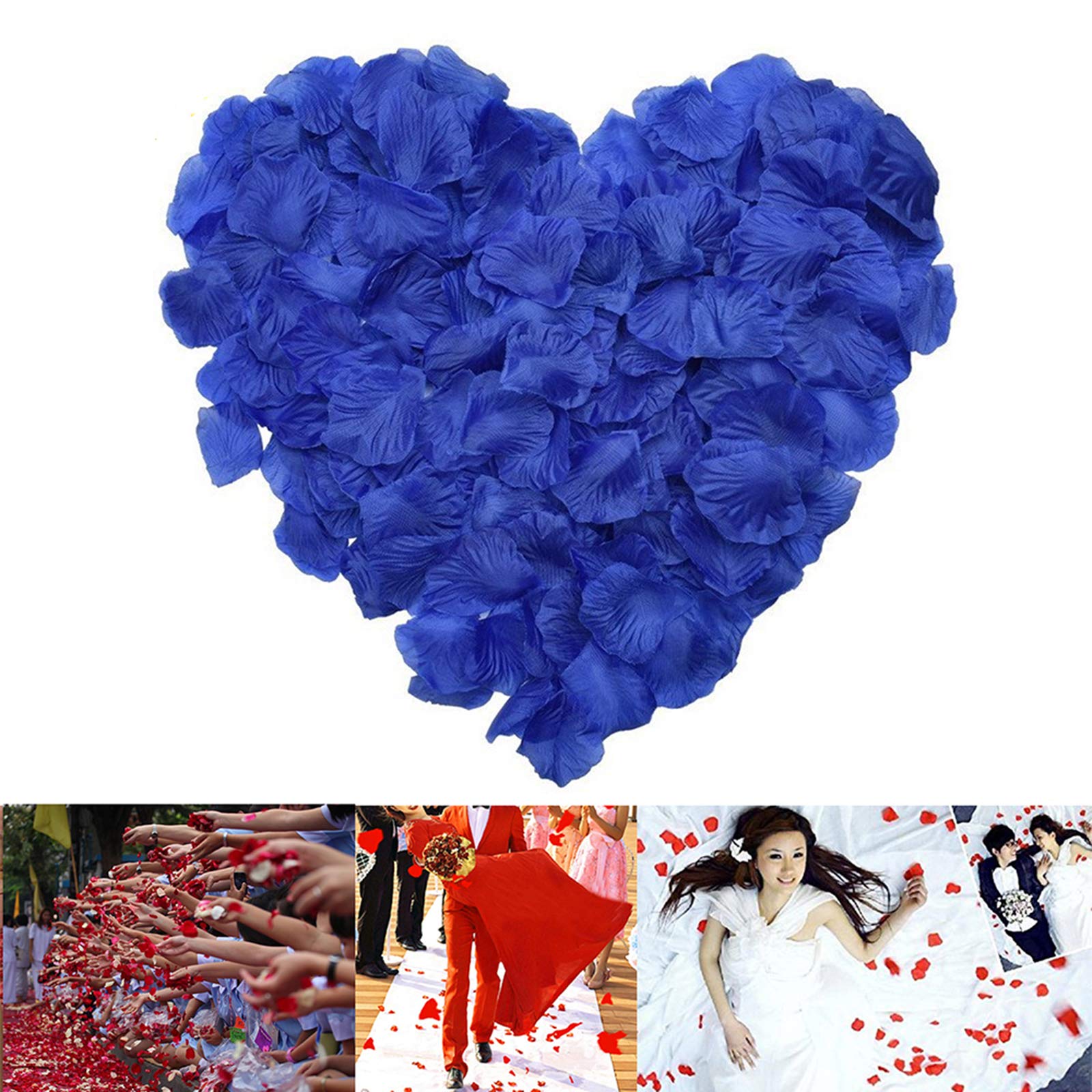 YMero 1000pcs Silk Rose Petals Wedding Confetti Flower Decoration Artificial Red Rose Flower Petals for Wedding Party Favors Decoration and Vase Home Decor Wedding Bridal Decoration (Deep Blue)