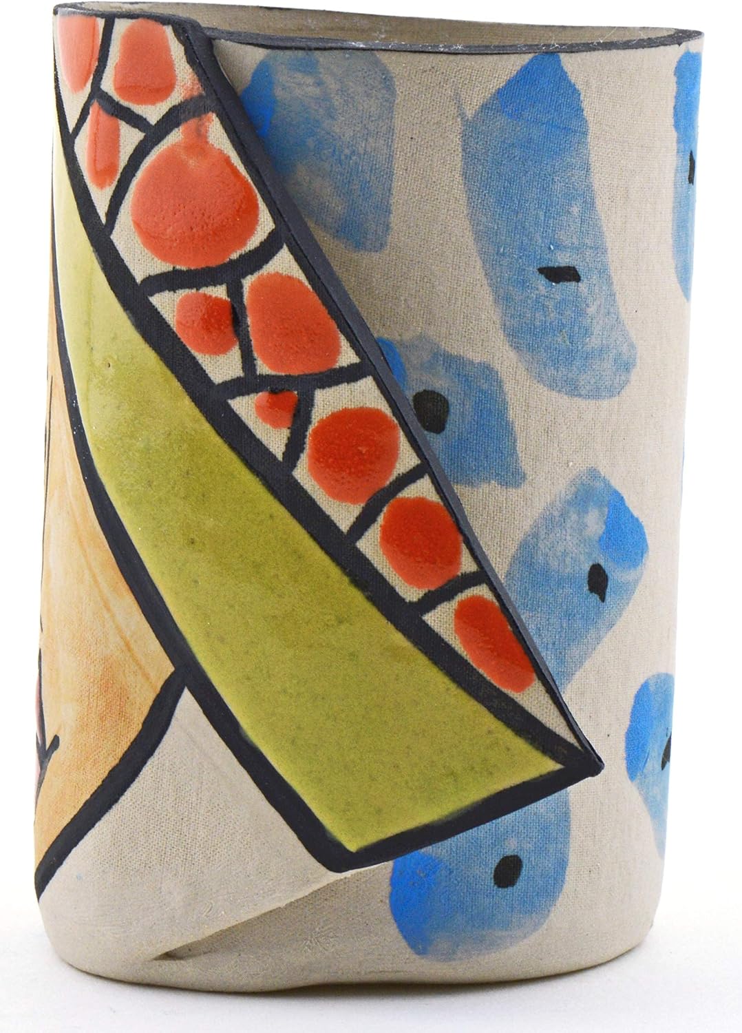 Decorative Ceramic Pencil Cup Holder Nº3 Handmade and Handpainted with Multicolored Foc-Art Decoration. 3,94" x 3,15" x 4,72"