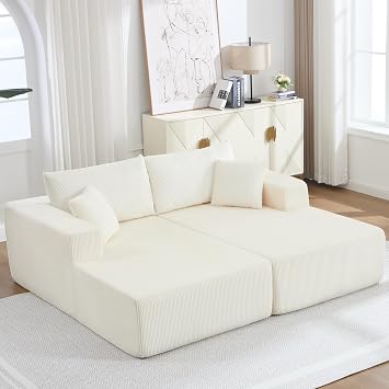 Modular Sectional Sofa,81.4" Boneless Sofa for Living Room,Loveseat Sofa Deep Seat Cloud Couches,Corduroy Upholstered Corner Sofa Couch,No Assembly Required,Beige