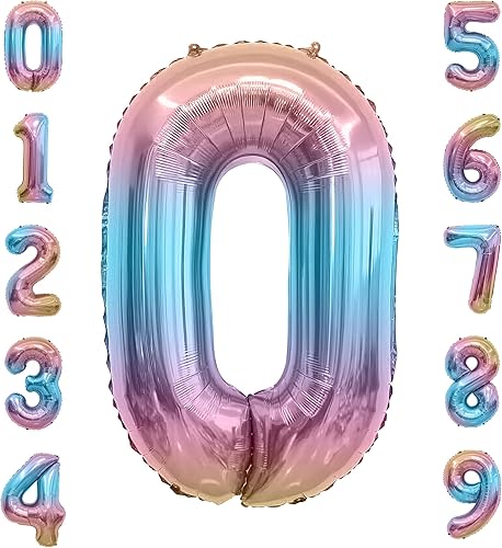 Miniatura 1 de Globo de número, globos de números de 40 pulgadas, globos de número degradado arcoíris, globo número 0, globo gigante, globo de números de feliz