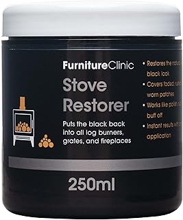 Furniture Clinic Stove Restorer - Restores The Natural Matt Black Colour on Log Burners, Iron Grates, & Fireplaces. Works Like a Polish - 250ml