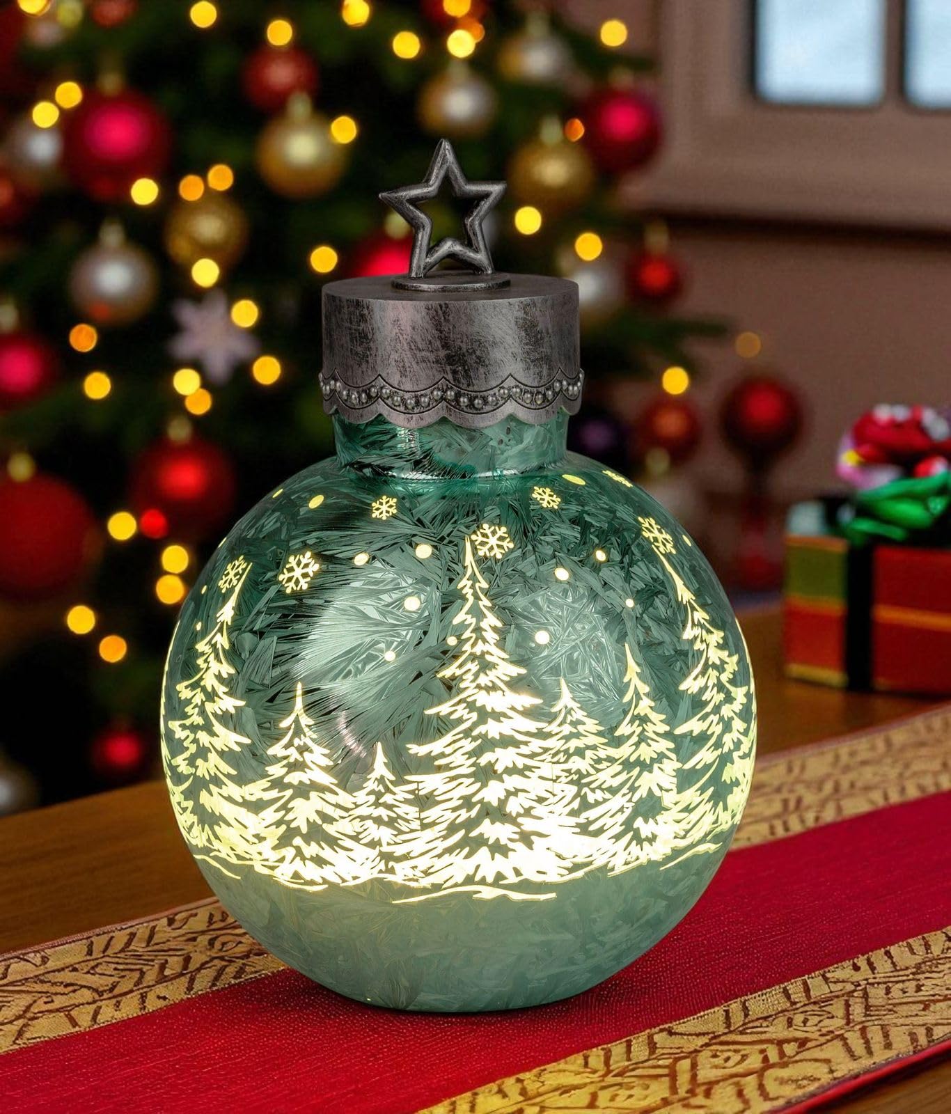 formano LED Deko-Kugel Frosty Mint 30 cm Farb-Glaskugel Ice-Optik Timer 6h /18h beleuchtet - inkl. Batteriebetrieben - Herbst Winter Weihnachtsdeko für Tisch Regal Fensterbank