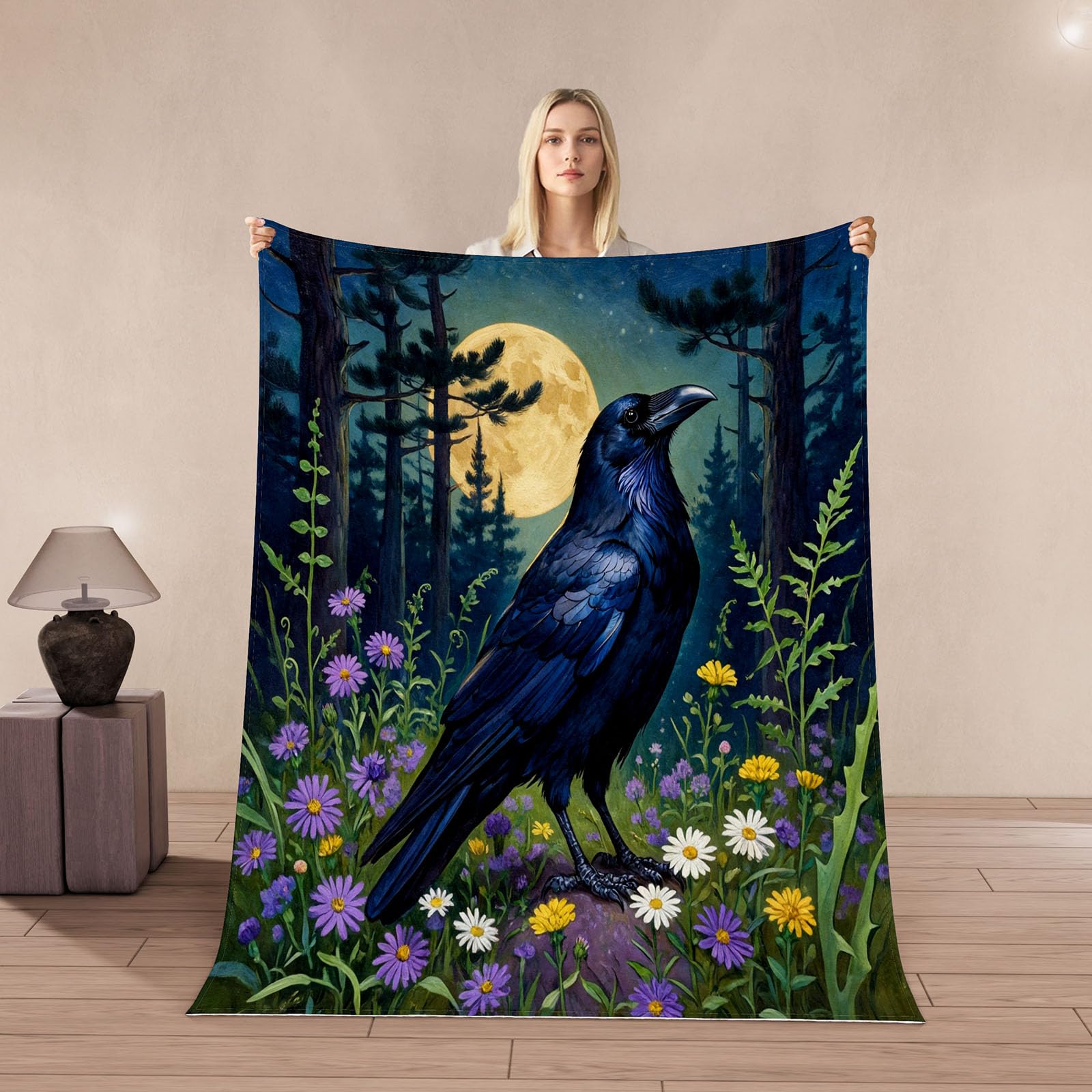 Couverture corbeau 3D fini le froid sur le canapé avec ce plaid en flanelle ultra douce