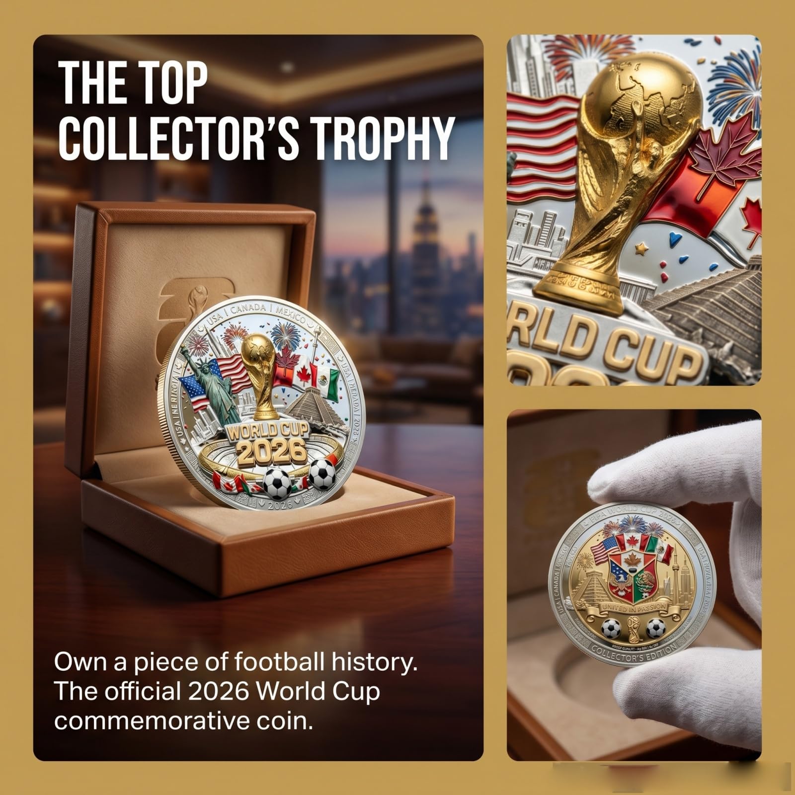 Moneda Conmemorativa del Mundial 2026, Moneda de Metal de Doble Cara, Ideal para Exhibir, como Accesorio de Escritorio o como Regalo de Recuerdo, para Aficionados y Coleccionistas de Fútbol (1 pc)