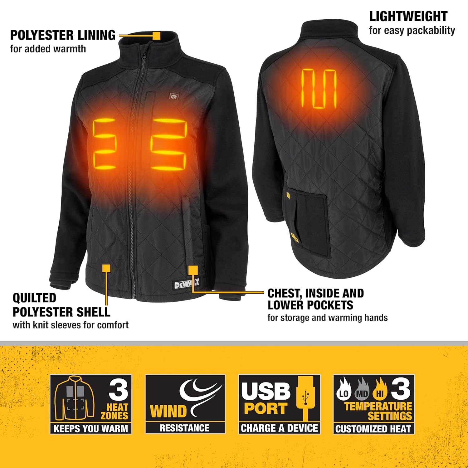 DEWALT DCHJ102BD1 Women's Lightweight, Wind Resistant Hybrid Heated Jacket Kit with Battery - Black, Size XS