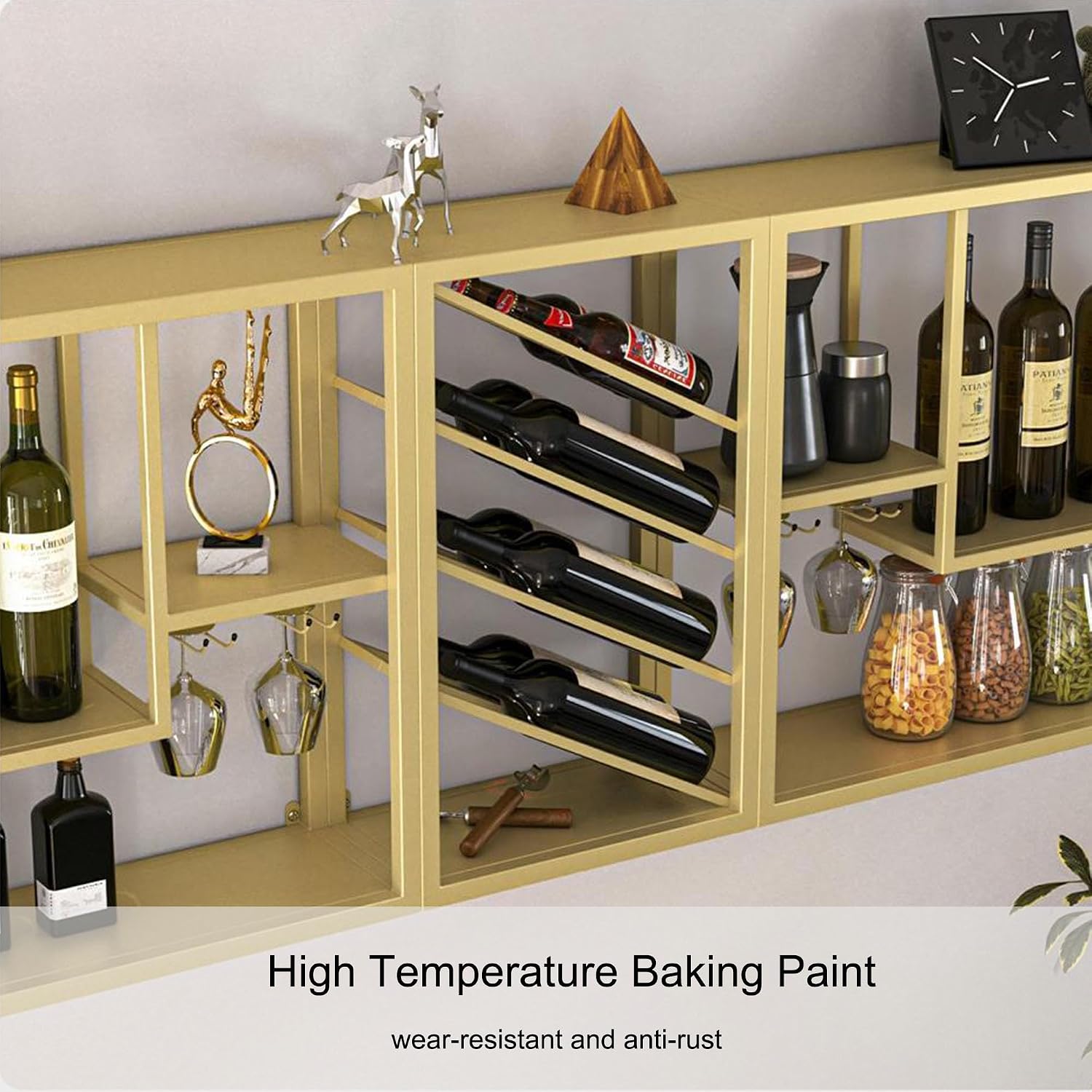 Metal Wine Rack Wall Mounted Bar Shelves Wine Rack Liquor Shelf Wall Mounted with Hanging Wine Glass Holder for Liquor Bottles Floating Bar Kitchen Wall Cabinet for Home Bar Kitchen Dining Room(137CM(