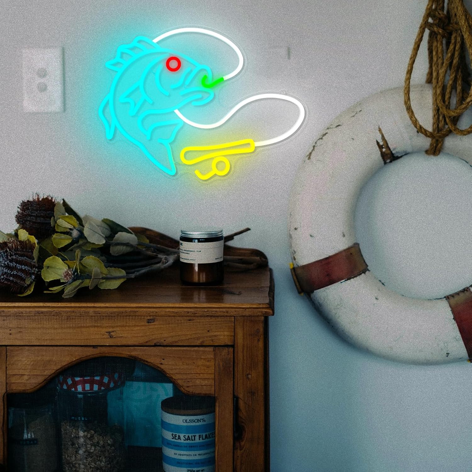 Fishing Neon Sign for Wall Decor, Dimmable Fishing Hook Lights Neon, Fishing Themed LED Neon Light Sign for Fishing Lovers Fishing Gear Store Man Cave Yacht Party Coastal Kitchen Bedroom Boy Presents - Image 7