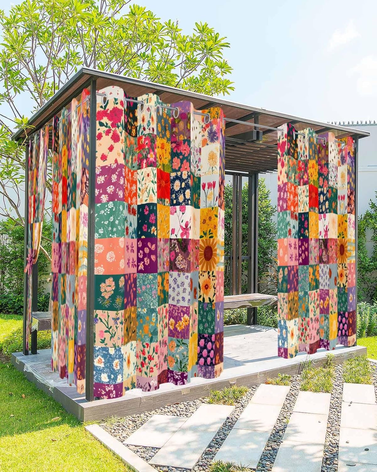 Vintage Flowers Outdoor Curtains for Patio Waterproof,Wildflower Floral Boho Daisy Botanical Grommet Privacy Curtain Drapes Outside Curtains for Porch GazeboPergola Cabana 2 Panel 54x95inch