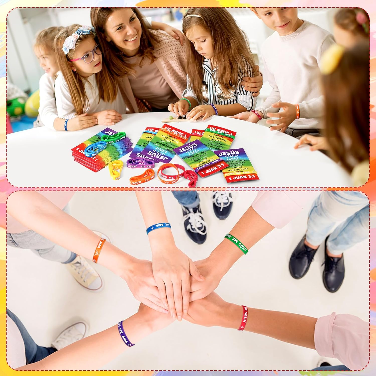 30 Sets/ 60 Pcs Spanish Jesus Loves Me Silicone Wristbands with Jesus Me Ama Card Christian Religious Bible Verse Rubber Bracelets Valentines Christmas Favors Gift for VBS Sunday School Church - Image 3