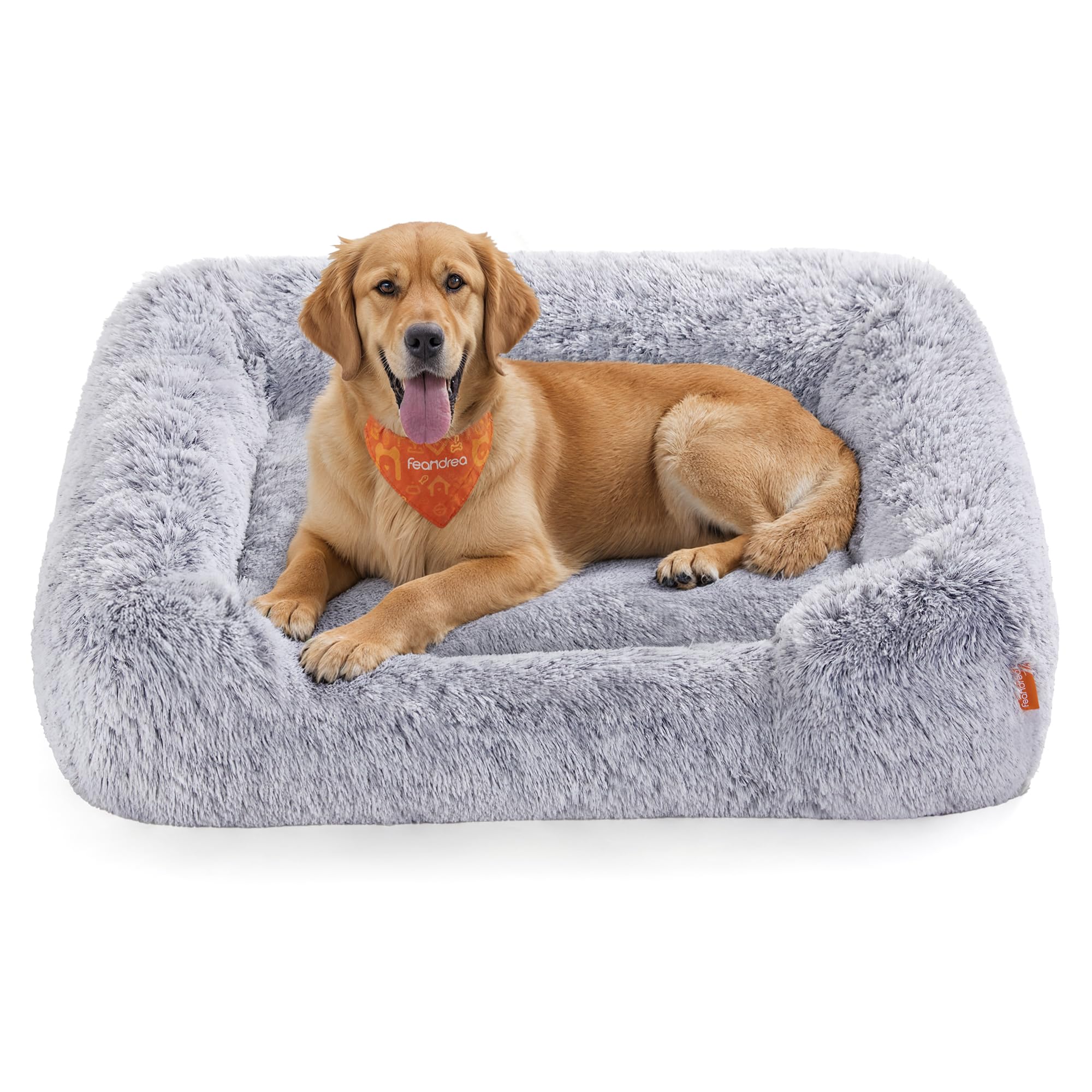 Feandrea Hundebett, großes Hundekissen, 106 x 75 x 20 cm, Hundekorb, weiche Polsterung, Hundesofa, erhöhte Ränder, Bezug abnehmbar und waschbar, rutschfest, Ombré-Grau PGW273G01