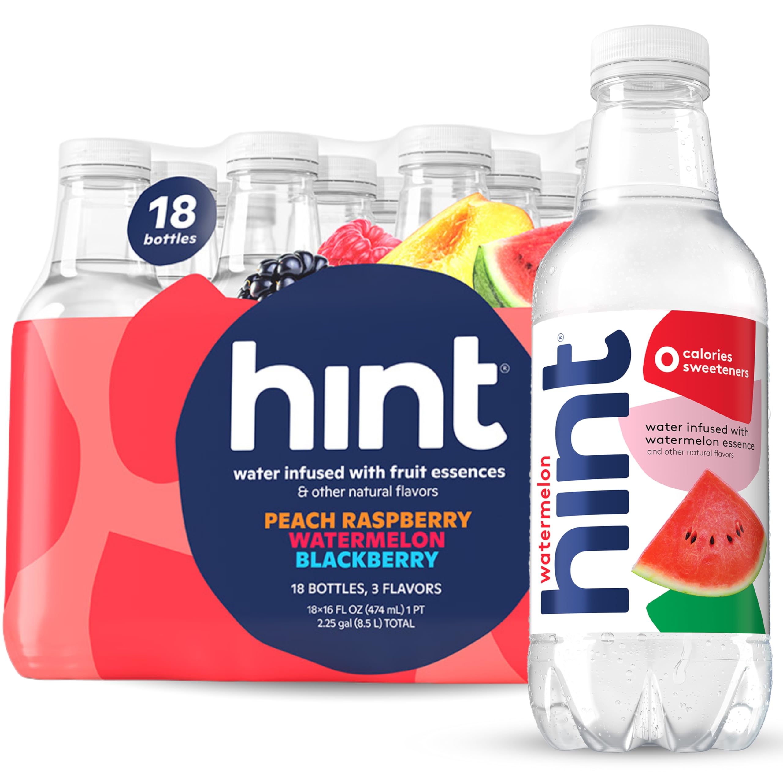 Hint Fruit-Infused Flavored Bottled Water, 3-Flavor Mega Variety Pack - Purified Water Beverages with Zero Calories, Natural Flavors, and Sugar Free - 16 Fl Oz (Pack of 18)