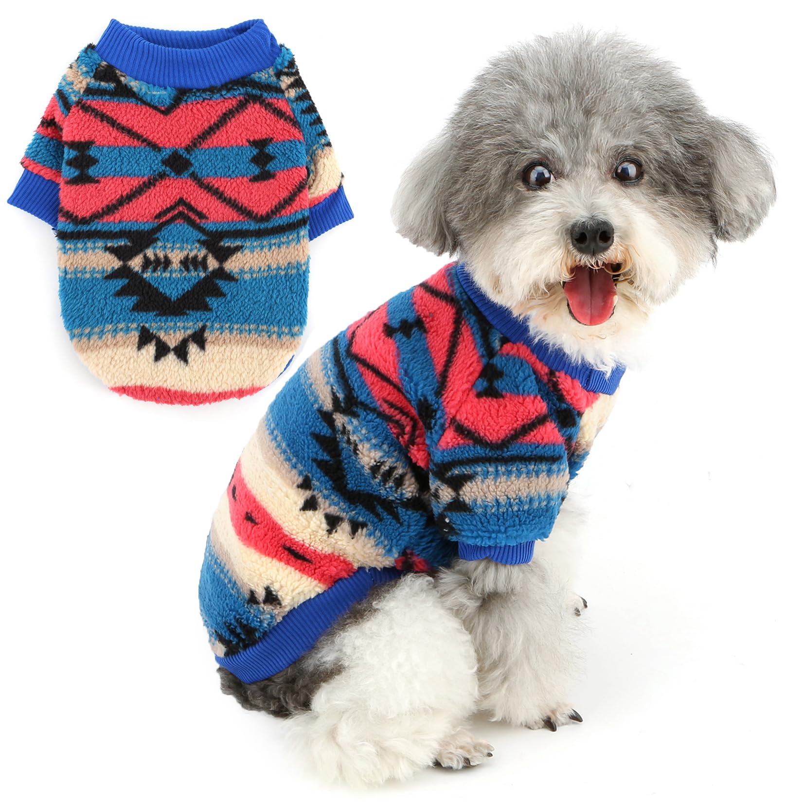 Zunea Ethnic Style Dog Sweater Jumpers for Small Dogs Winter Thermal Warm Fleece Puppy Jumper Soft Fluffy Pullover Sweatshirt Cold Weather Chihuahua Doggy Clothes Pet Apparel Style2 M
