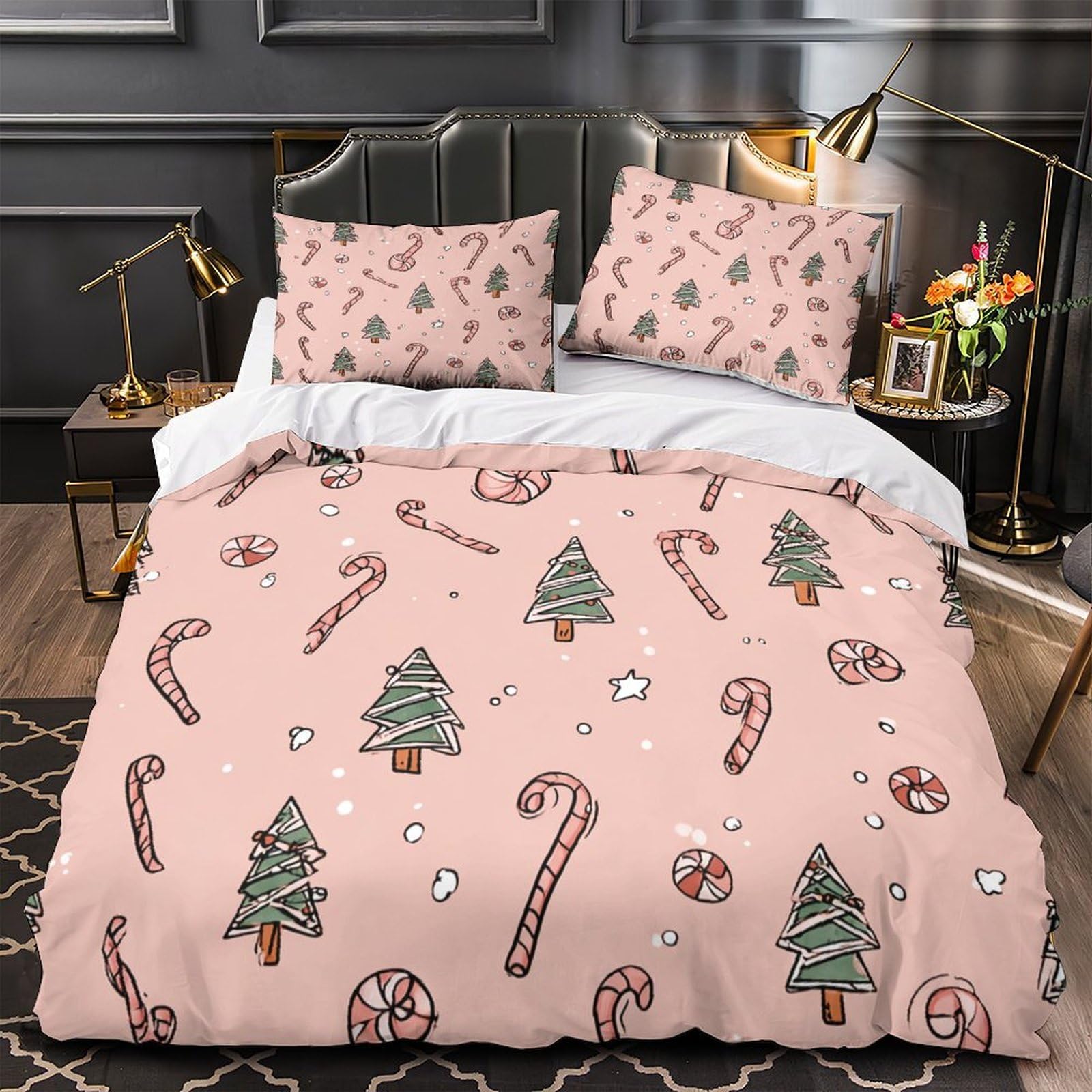 Housse de couette Canne de Noël microfibre 140x200 parure de lit imprimée 3D