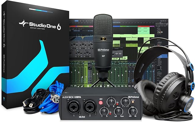 PreSonus AudioBox 96 Studio, Interface, mikrofon, słuchawki z oprogramowaniem do nagrywania, produkcji, strumieniowania i podcastingu
