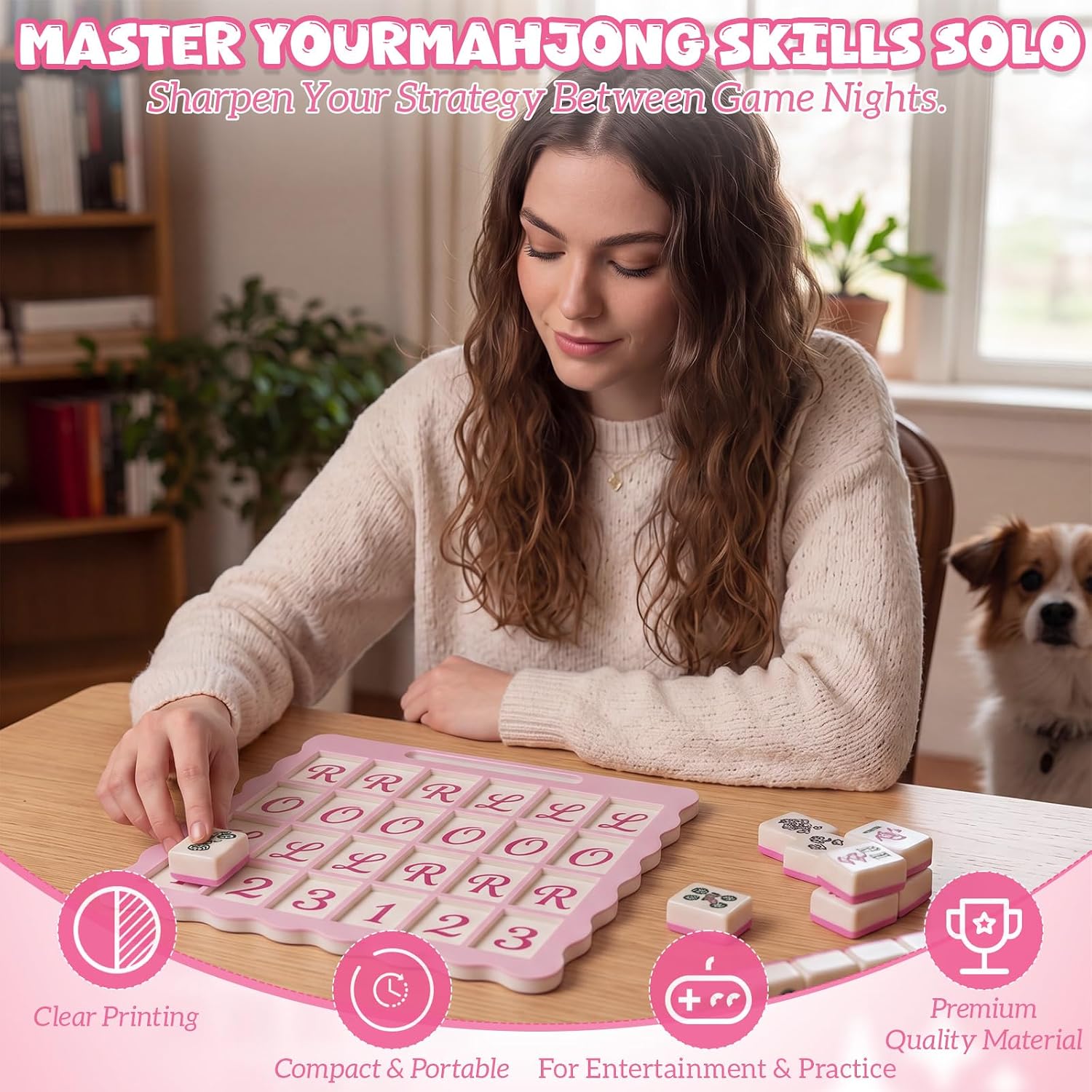 Mahjong Solo Practice Board Portable, Pink, Grooved Style image 5