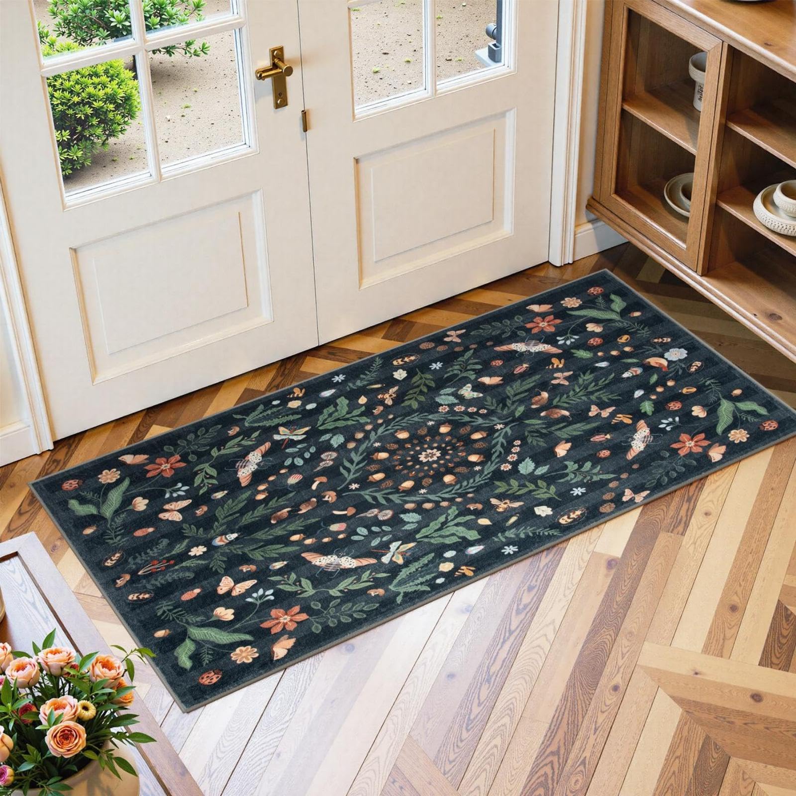 Lahome Owad botaniczny, 2 x 4, czarny chodnik kuchenny, antypoślizgowy, zmywalny, chodniki na korytarz, antypoślizgowy dywanik łazienkowy, miękkie chodniki do przedpokoju, pralni, sypialni (czarny, 2