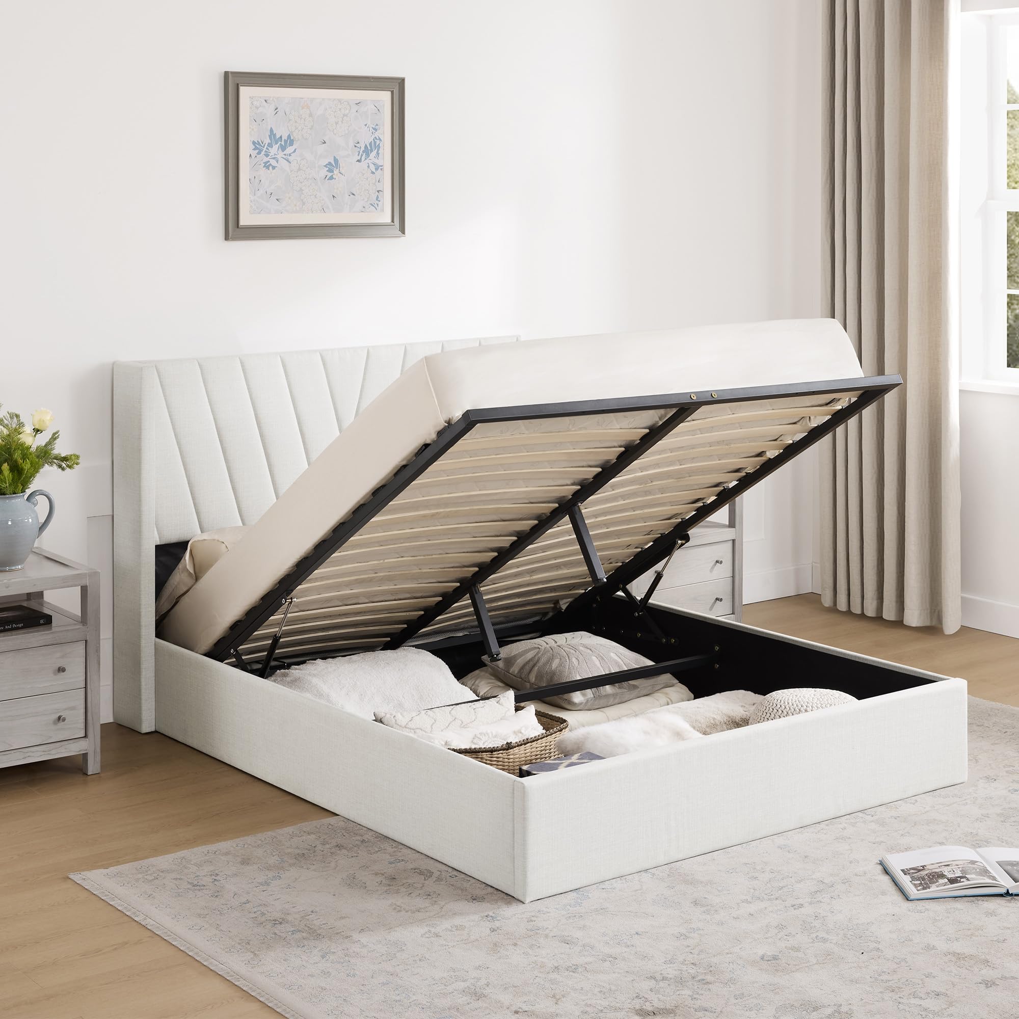 Photo 1 of ****PARTIAL SET , PARTS ONLY **** KISLOT Queen Size Lift Up Storage Bed Frame, Modern Hydraulic Support Platform Bed Wingback Velvet Headboard Sturdy Wooden Slat Support No Box Spring Needed