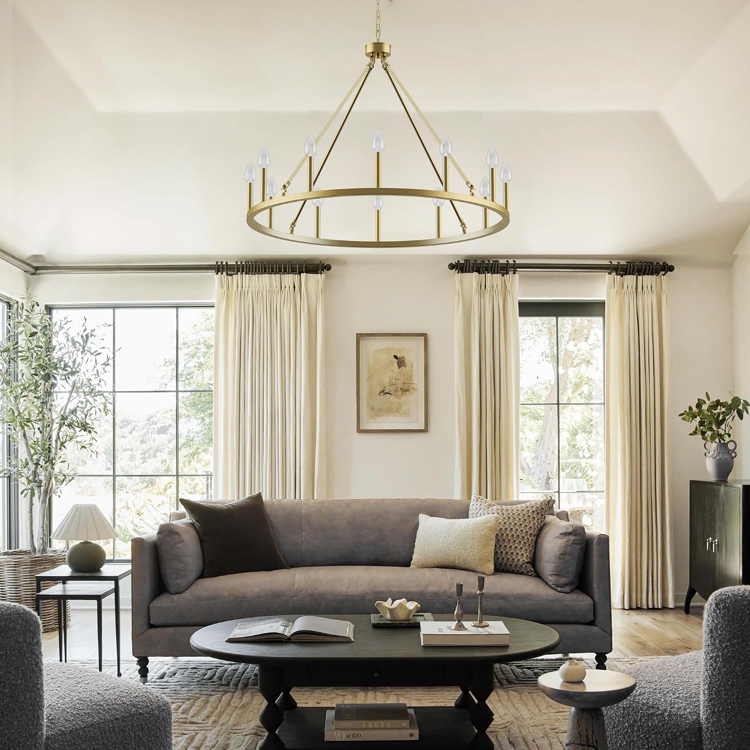 Maxax 40" Gold Wagon Wheel Chandelier,16-Light Extra Large Round Farmhouse Metal Ceiling Light Fixture for Dining Room, Living Room, Foyer Entryway with High Ceilings, E12 Base