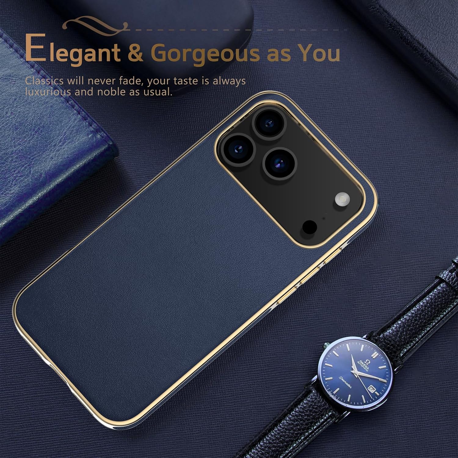 LOHASIC for iPhone 17 Pro Max Case Leather, Men Women Luxury Classic Back Cover with Soft Microfiber Lining Anti-Slip Grip Cases for iPhone 17 ProMax, Navy Blue - Image 6