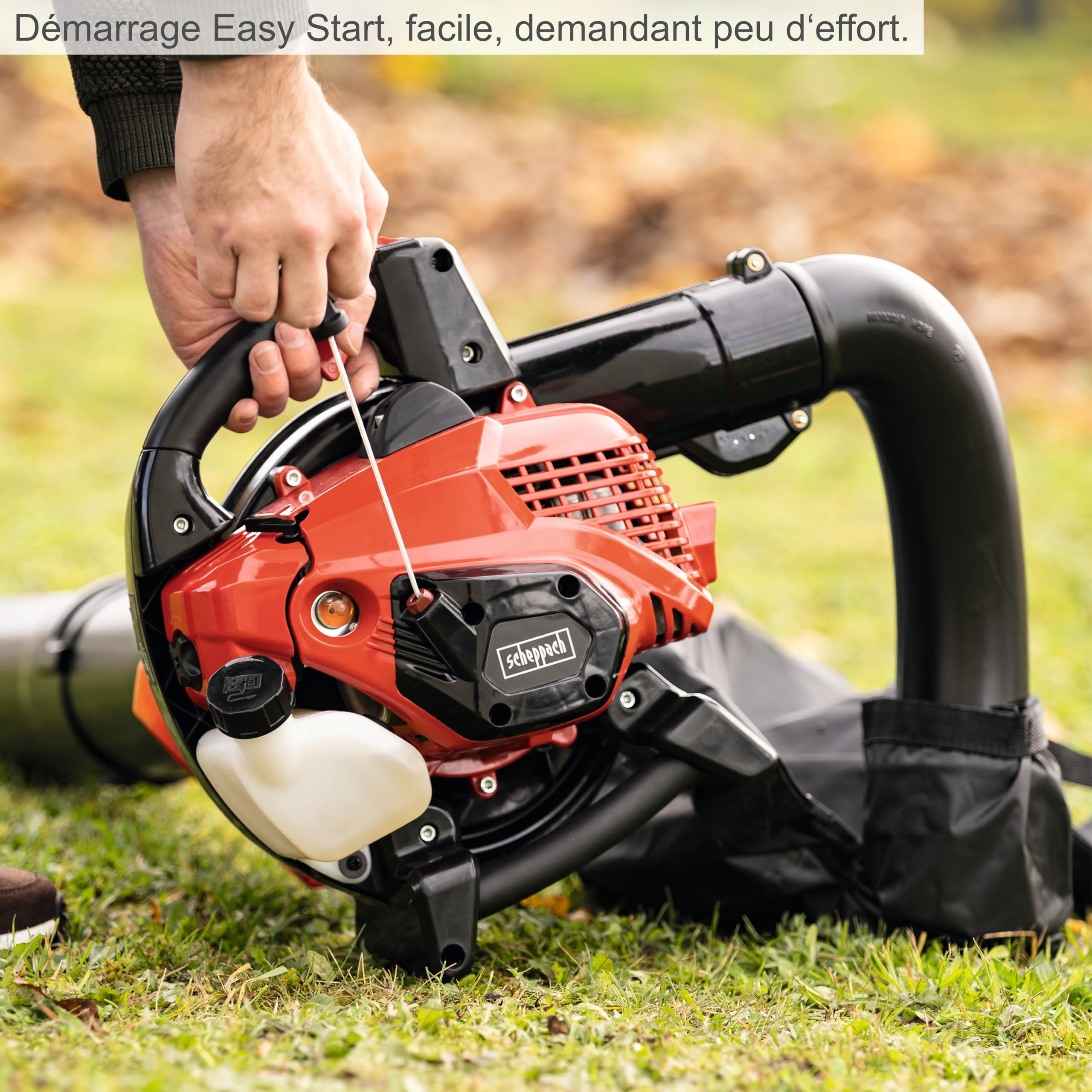Scheppach Souffleur - Aspirateur de Feuilles Thermique LBH3500P | 4en1 | Easy Start | Moteur 2T - 25,4cm³ & 1,2PS | Vitesse d'air 295 km/h | Volume de Flux d'air 790m³/h | Sac & Accessoires Inclus