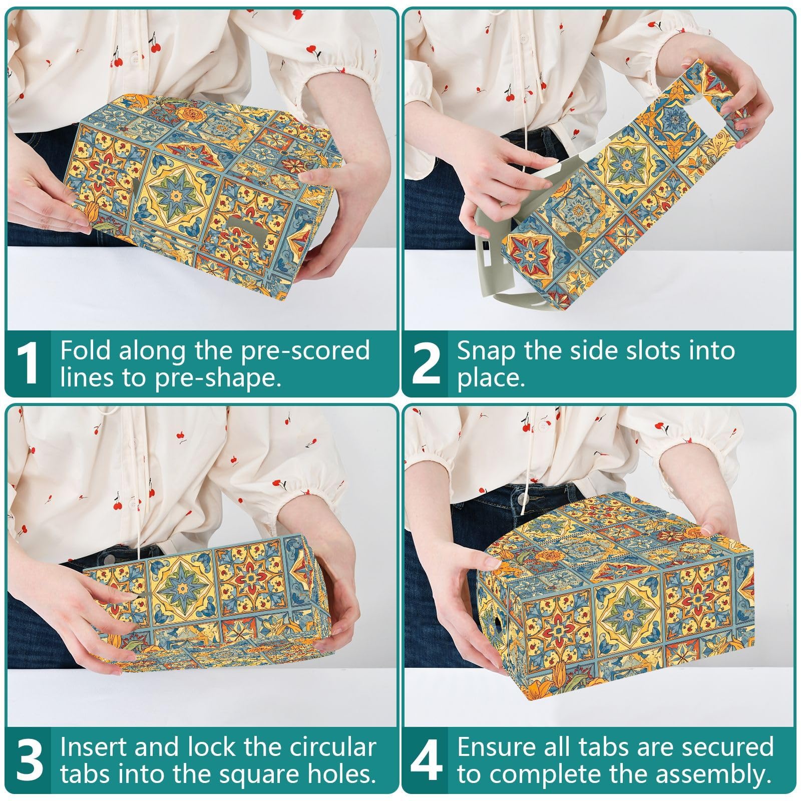 Organiseur de dossiers à clipser Motif floral Bleu