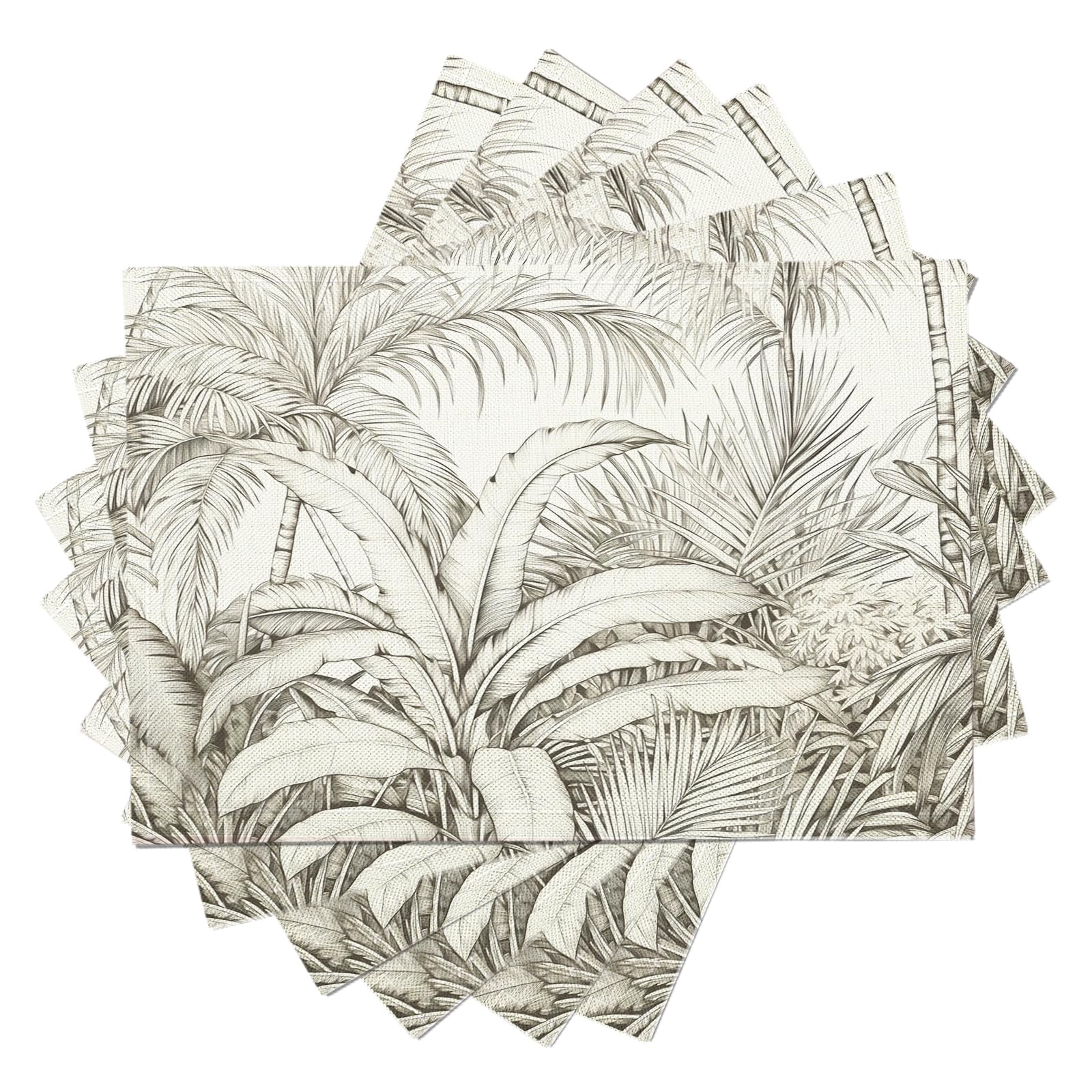 Set de table jungle en coton et lin x6 | Nappe de décoration tropicale palmier 30x45cm