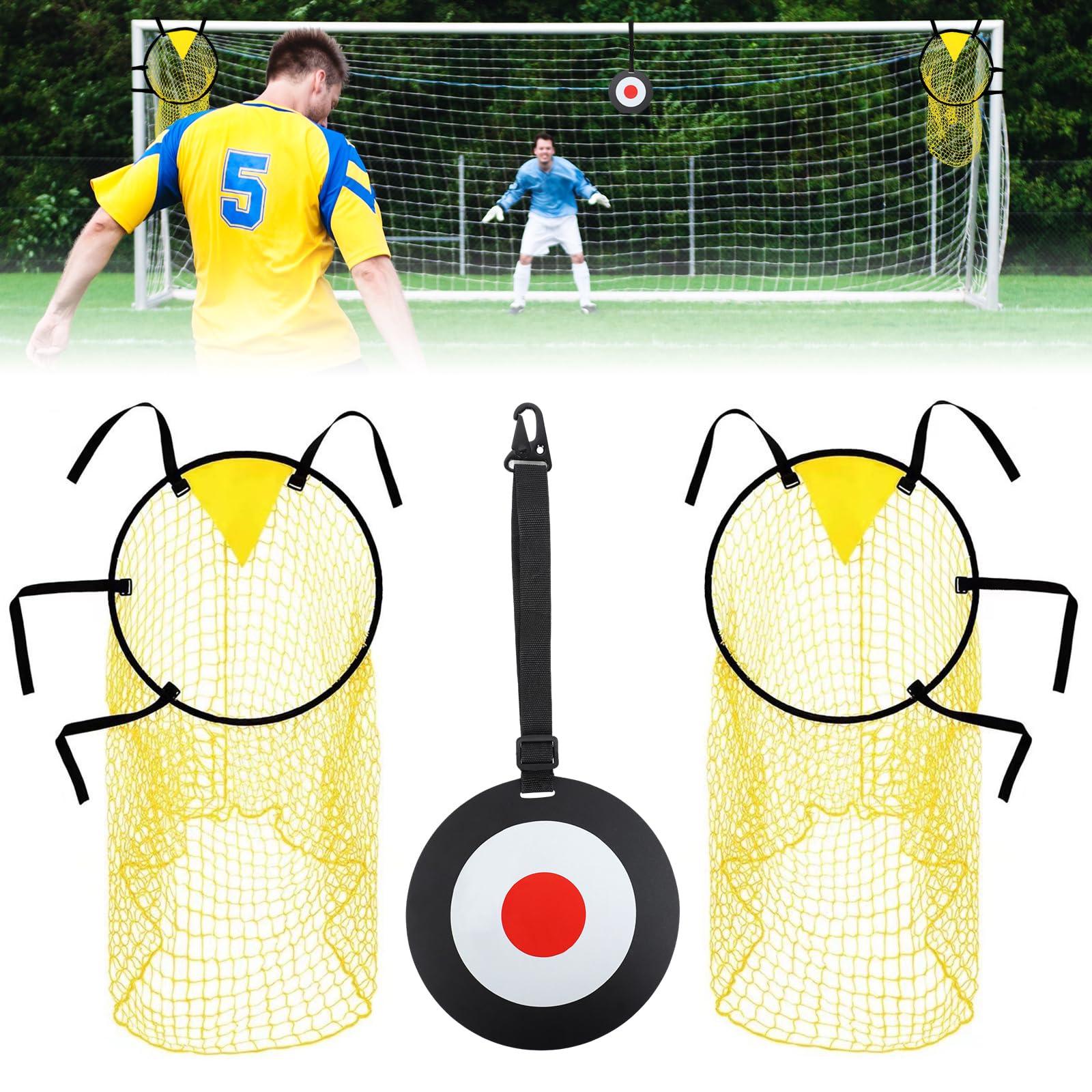 GOZINA Football Net 3PCS Training Equipment: 2 Top Bins Football Targets & 1 Football Rebounder Net for Accuracy & Skill Improvement