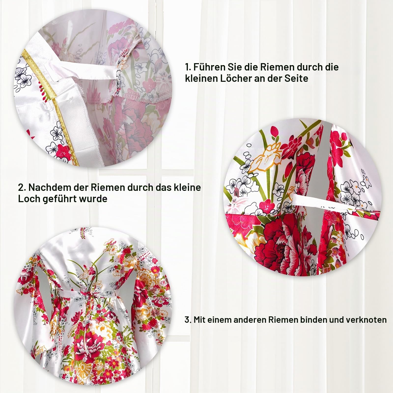 5PCS Damen Kimono Kurzer, Japanisch Yukata Kostüm Set für Karneval