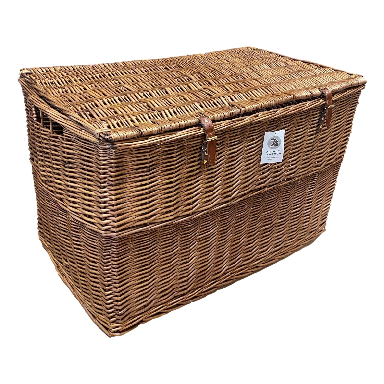 Arthur Cameron - Lightweight Wicker Storage Trunk, Storage Box with Lid & Leather Straps - Woven Chest, Basket, Large Wicker Basket with Lid (Distilled Brown, Extra Large)