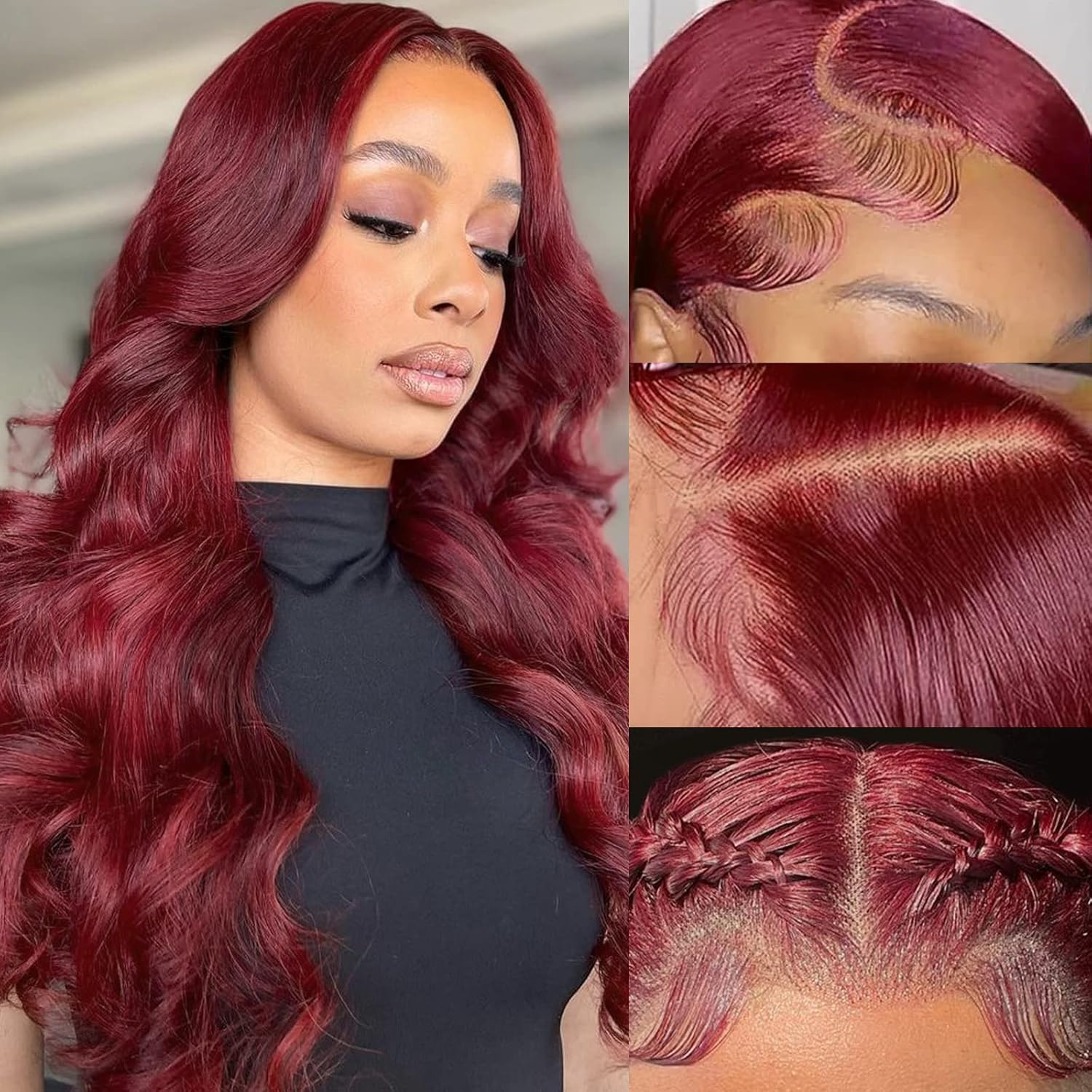 Aaliweya 99j Burgundy Lace Front Wigs Human Hair 13x4 Body Wave HD Transparent Lace Frontal Wigs For Women 180% Density Pre Plucked Glueless Wine Red Color Virgin Human Hair 26inch