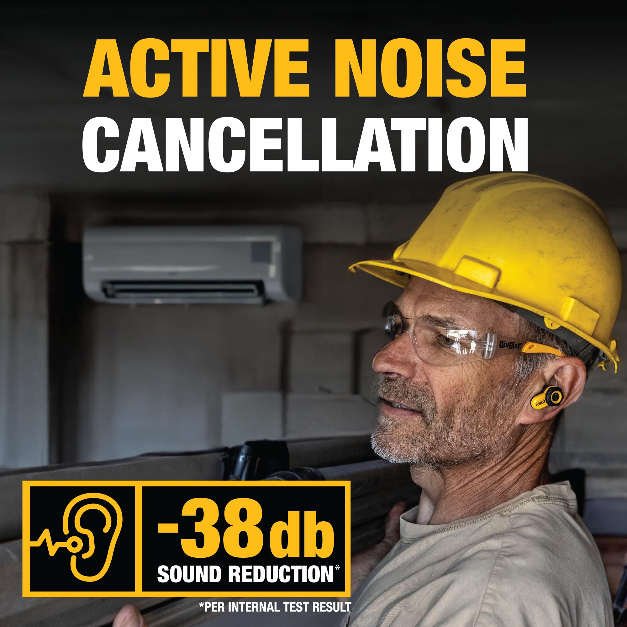 DEWALT Heavy Duty Bluetooth Jobsite Pro X2 ANC True Wireless Earbuds Active Noise Cancelling Work Earbuds Turn Dial Controls 10Hr Runtime 40 wCase 4 EQ Modes IP54 product thumbnail 7
