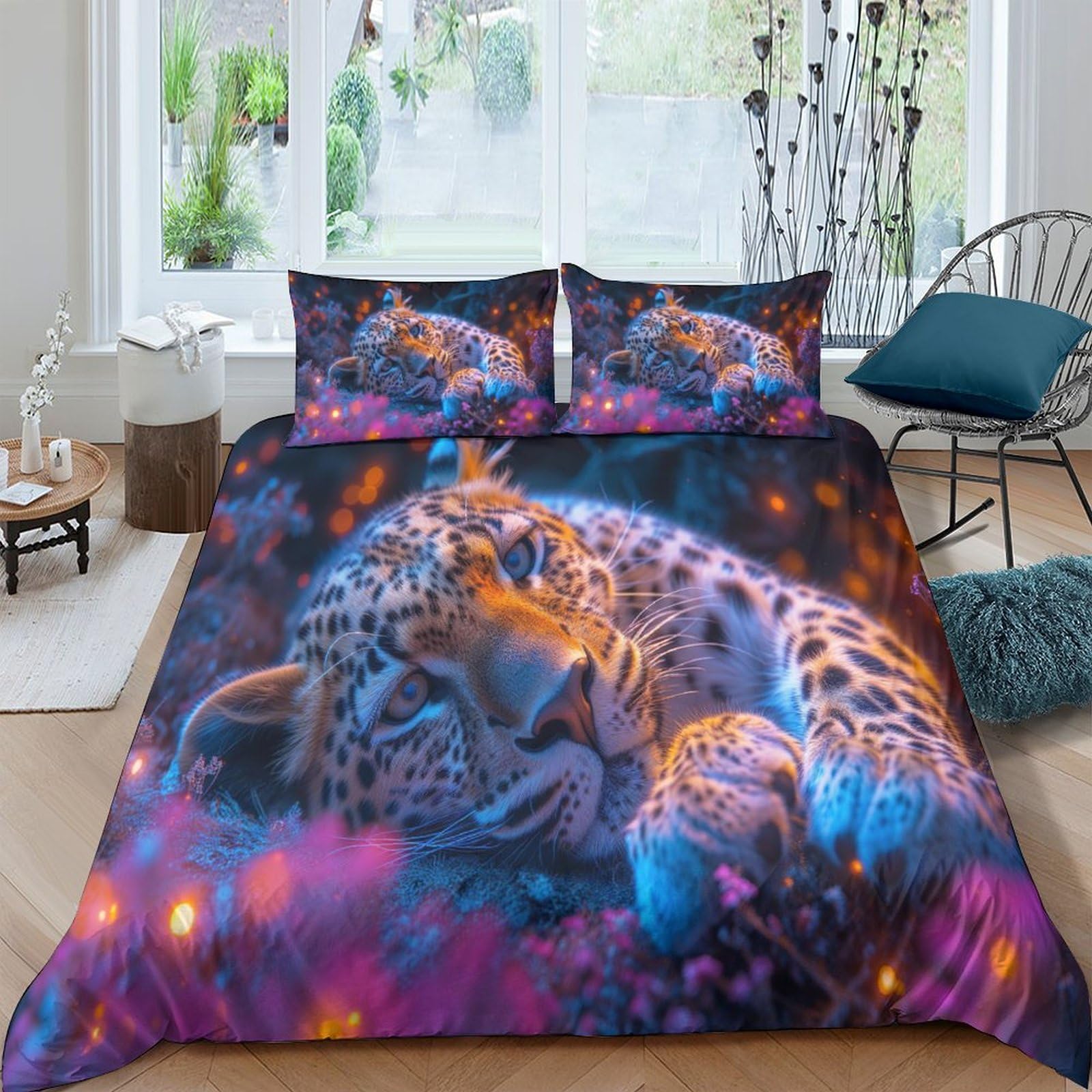 Housse de couette léopard 200x200cm pour lit enfant facile à laver