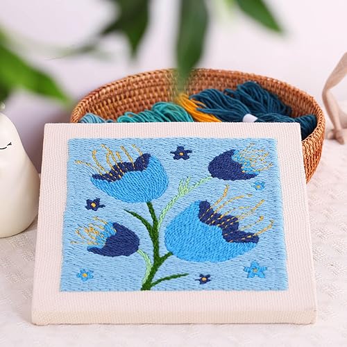 Miniatura 33 de Kit de agujas de punzón de bordado, kits de iniciación de bordado para niños principiantes, tela de aguja con patrón, enhebrador, hilos, aros